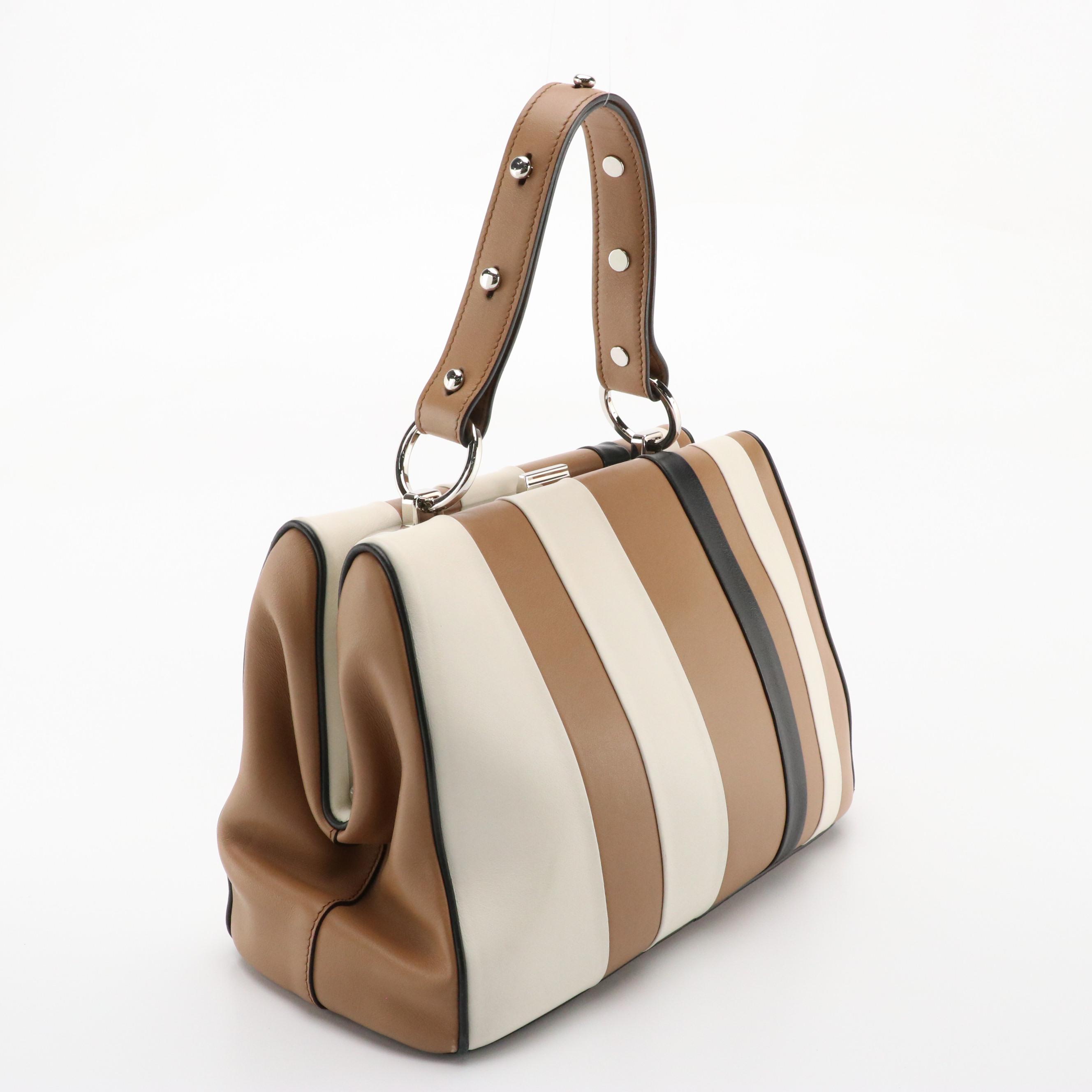 Prada Baiadera Frame Bag in Tricolor Calfskin Leather with Kiss-Lock Pouch