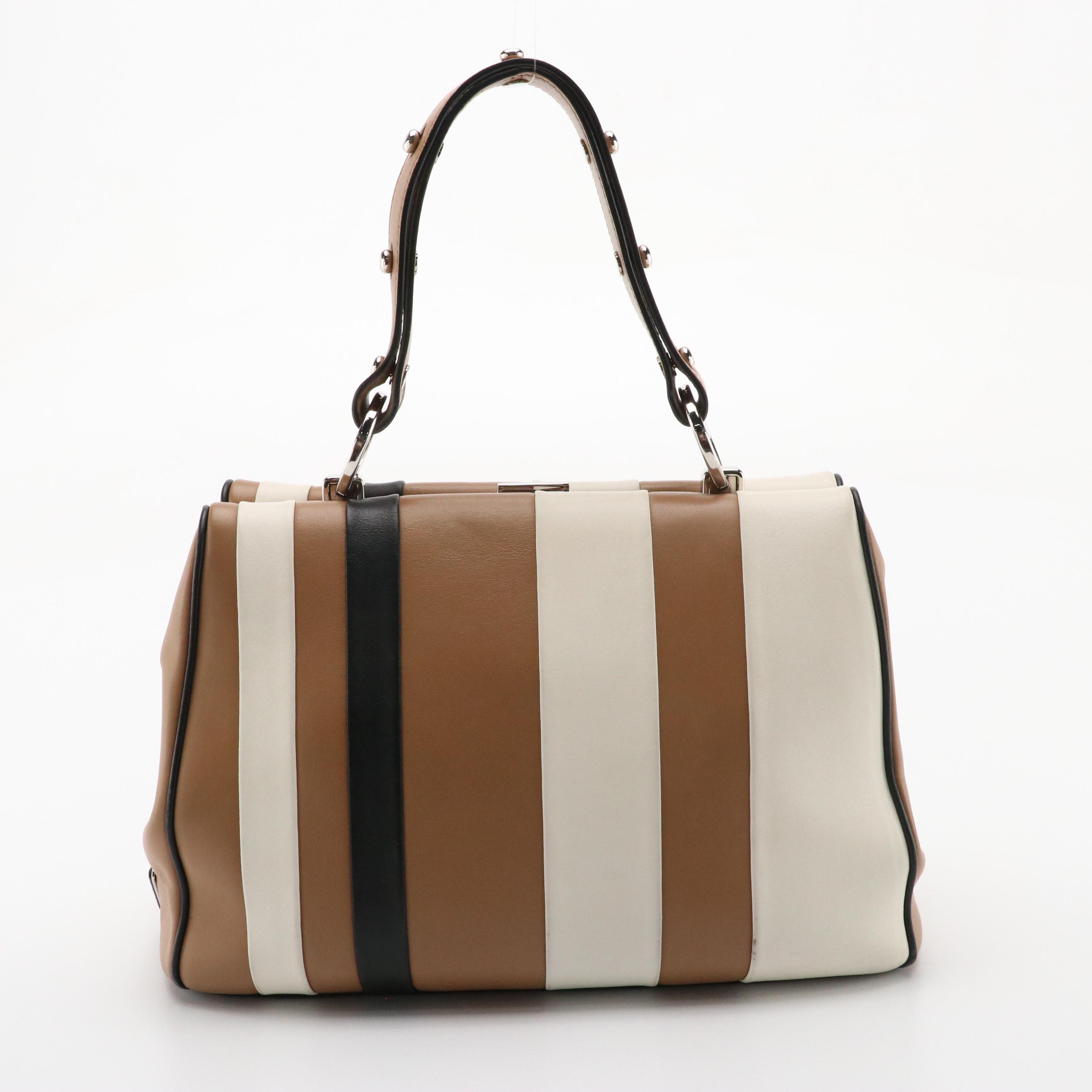 Prada Baiadera Frame Bag in Tricolor Calfskin Leather with Kiss-Lock Pouch