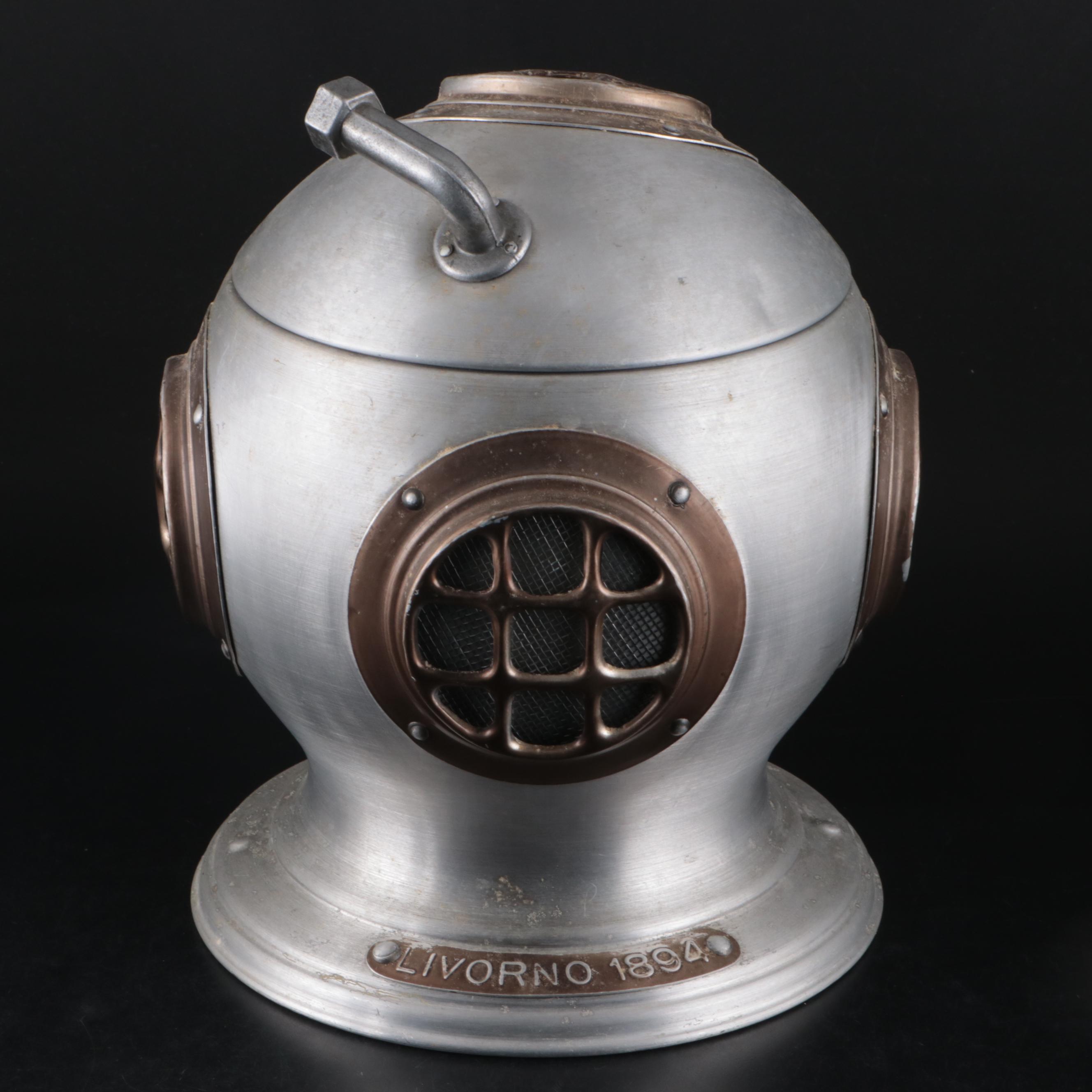 Dive Helmet Ice Bucket with Cocktail Shakers and Old Fashioned Glasses