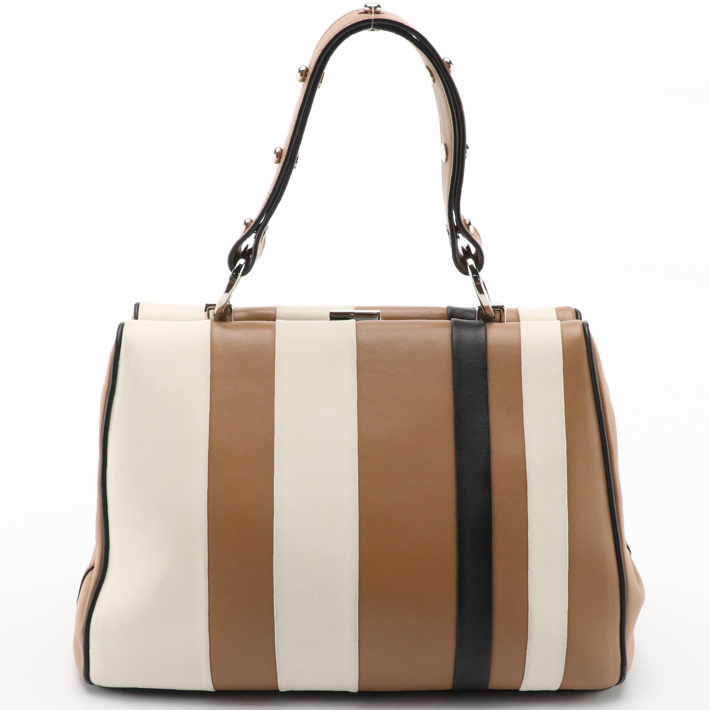 Prada Baiadera Frame Bag in Tricolor Calfskin Leather with Kiss-Lock Pouch