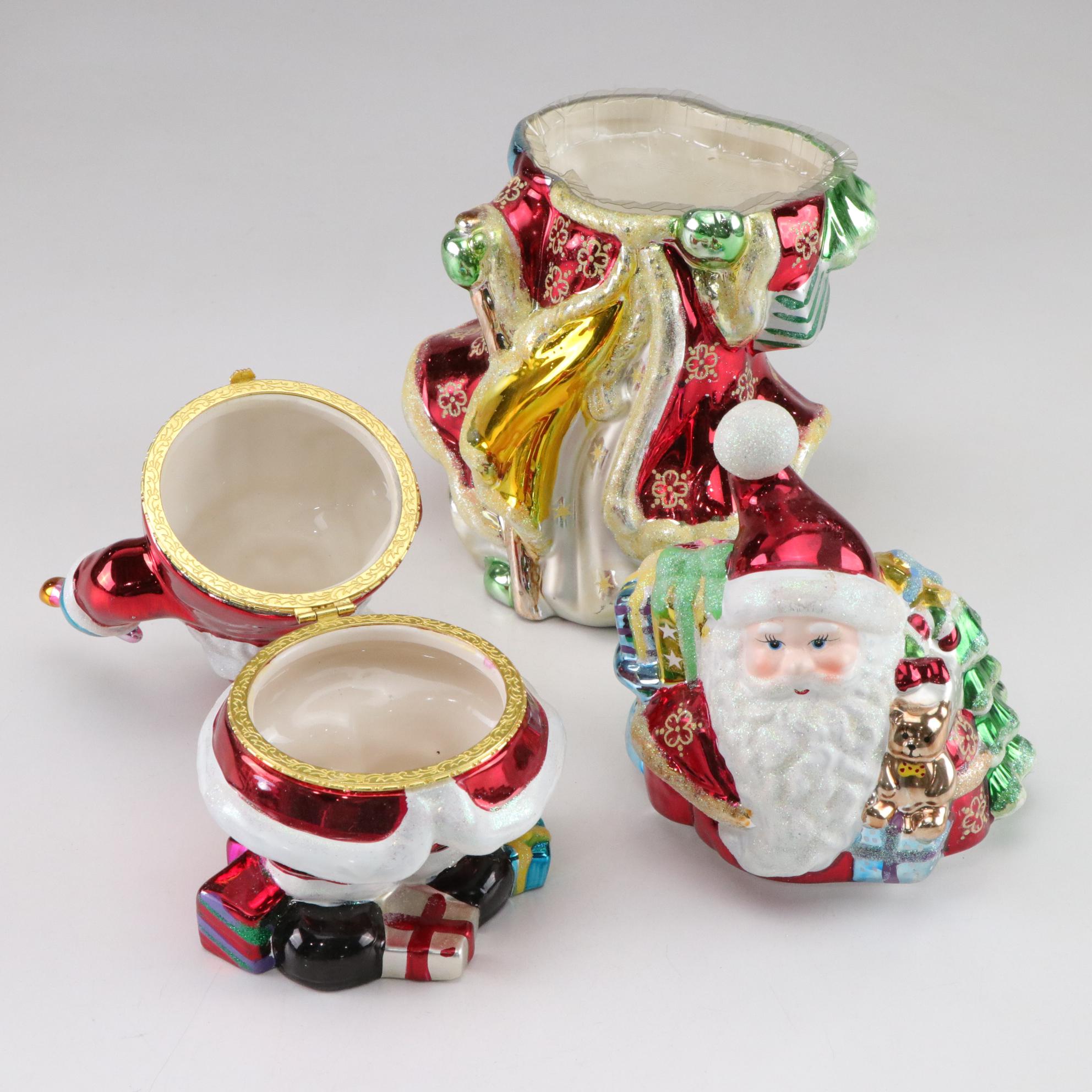Christopher Radko "Magnificent Journey" & "Last Minute Touches" Santa Candy Jars