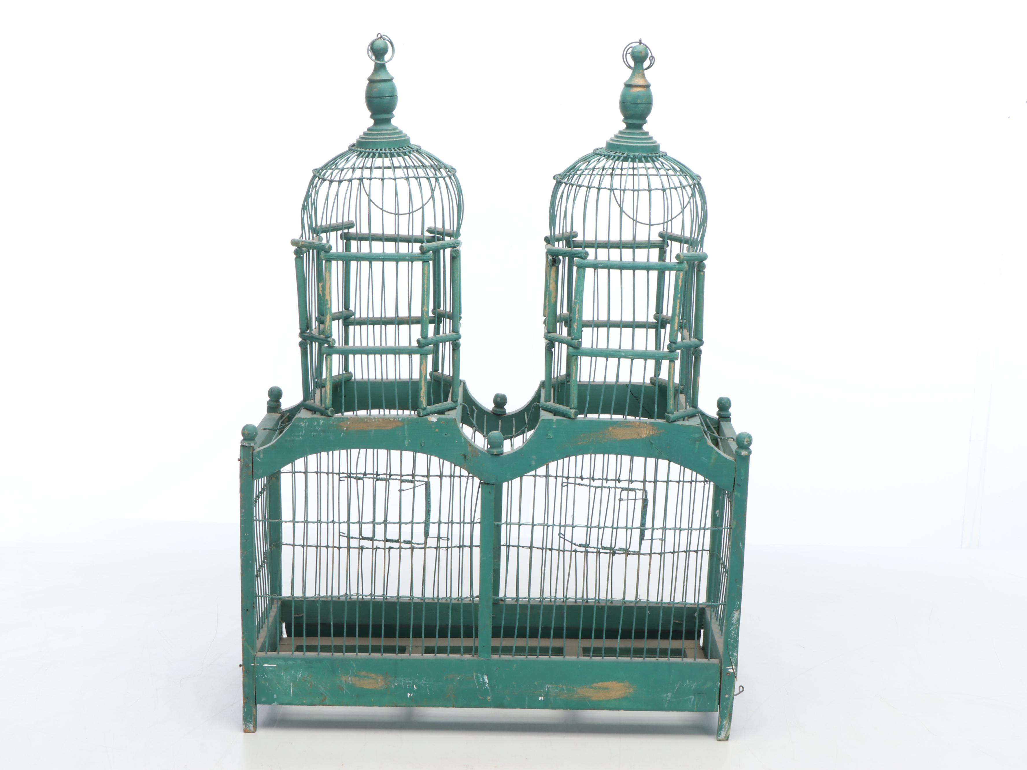French Painted Double Pagoda Birdcage, Antique