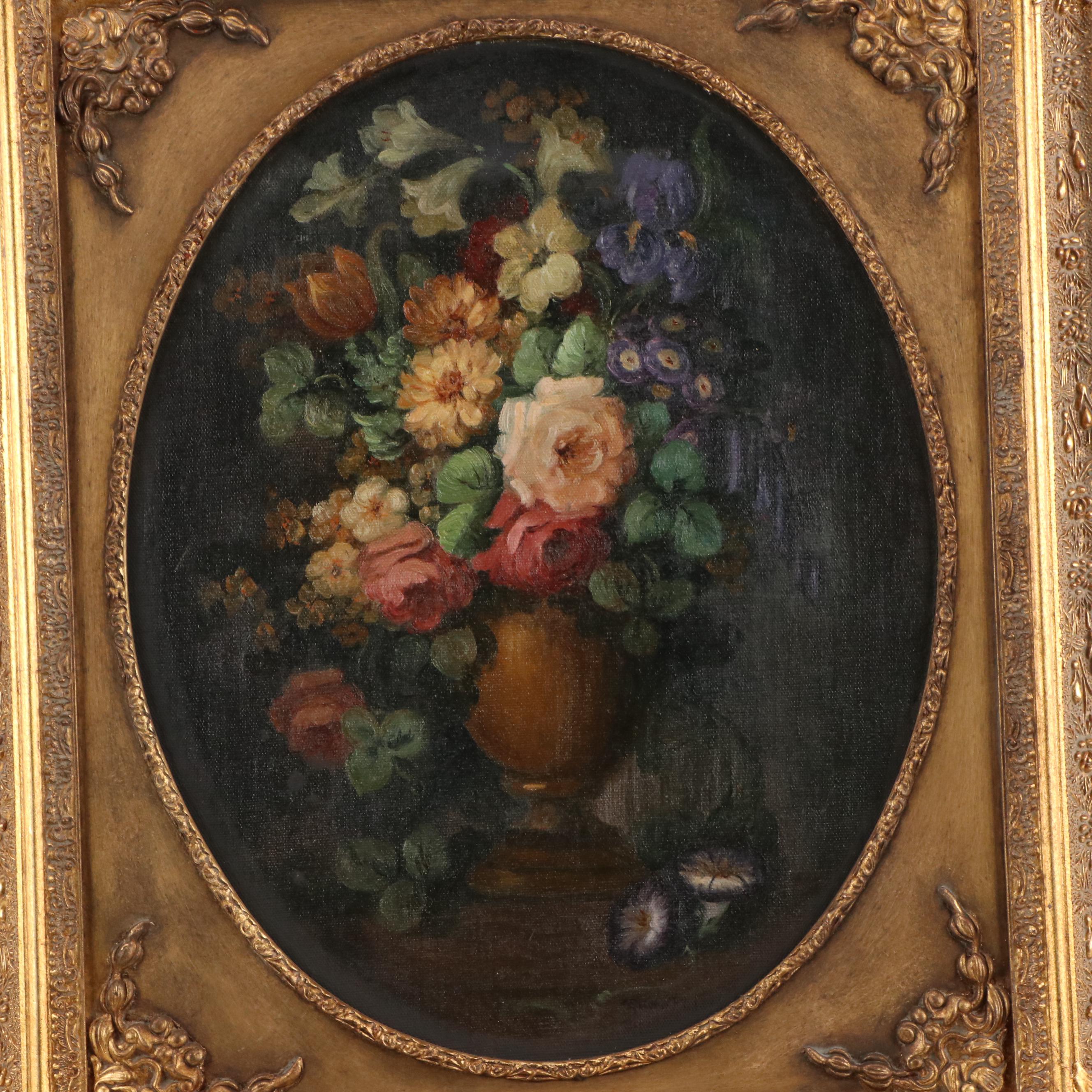 Edith E. Flisher Floral Still Life Oil Painting, Circa 1915