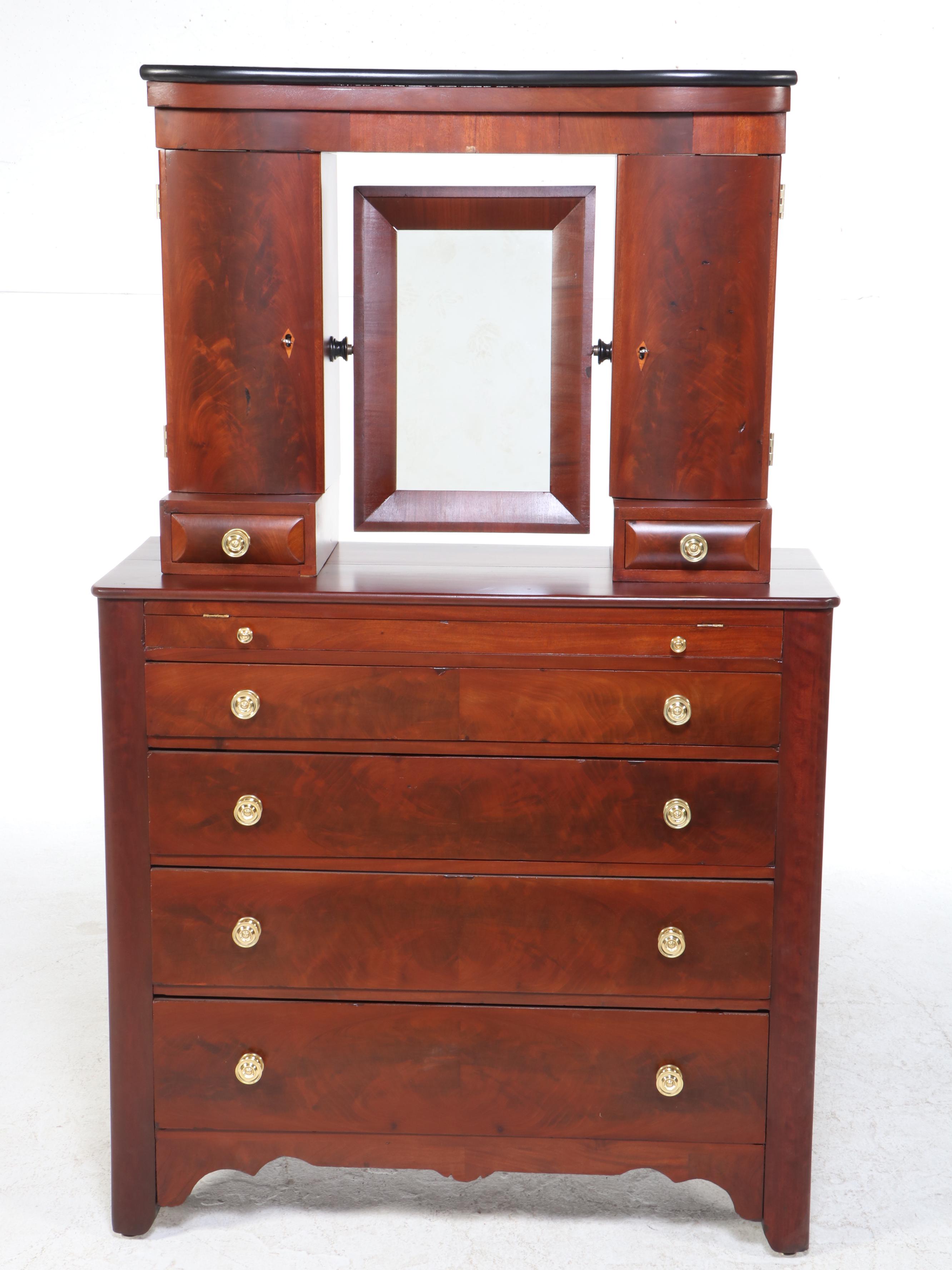 American Empire Flame Mahogany and Cherrywood Dresser, Mid-19th Century