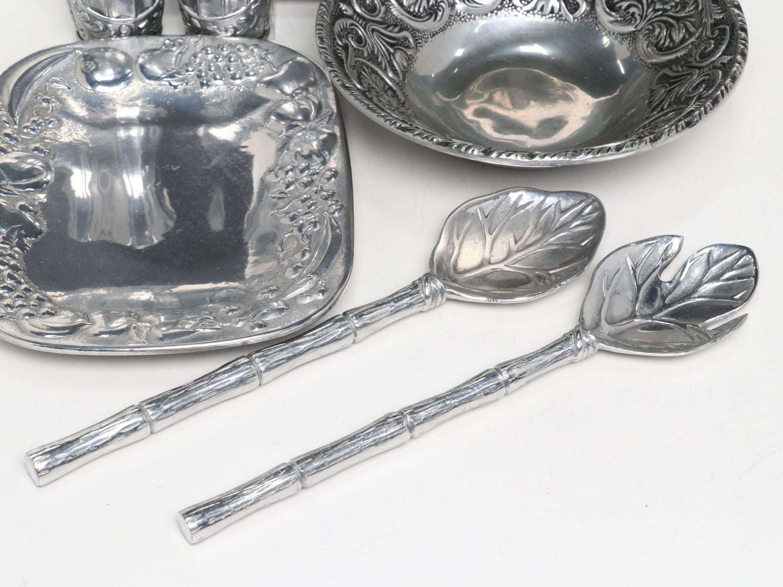 Lenox Pewter "Spyro" Baker with Glass Insert and Other Serving Pieces
