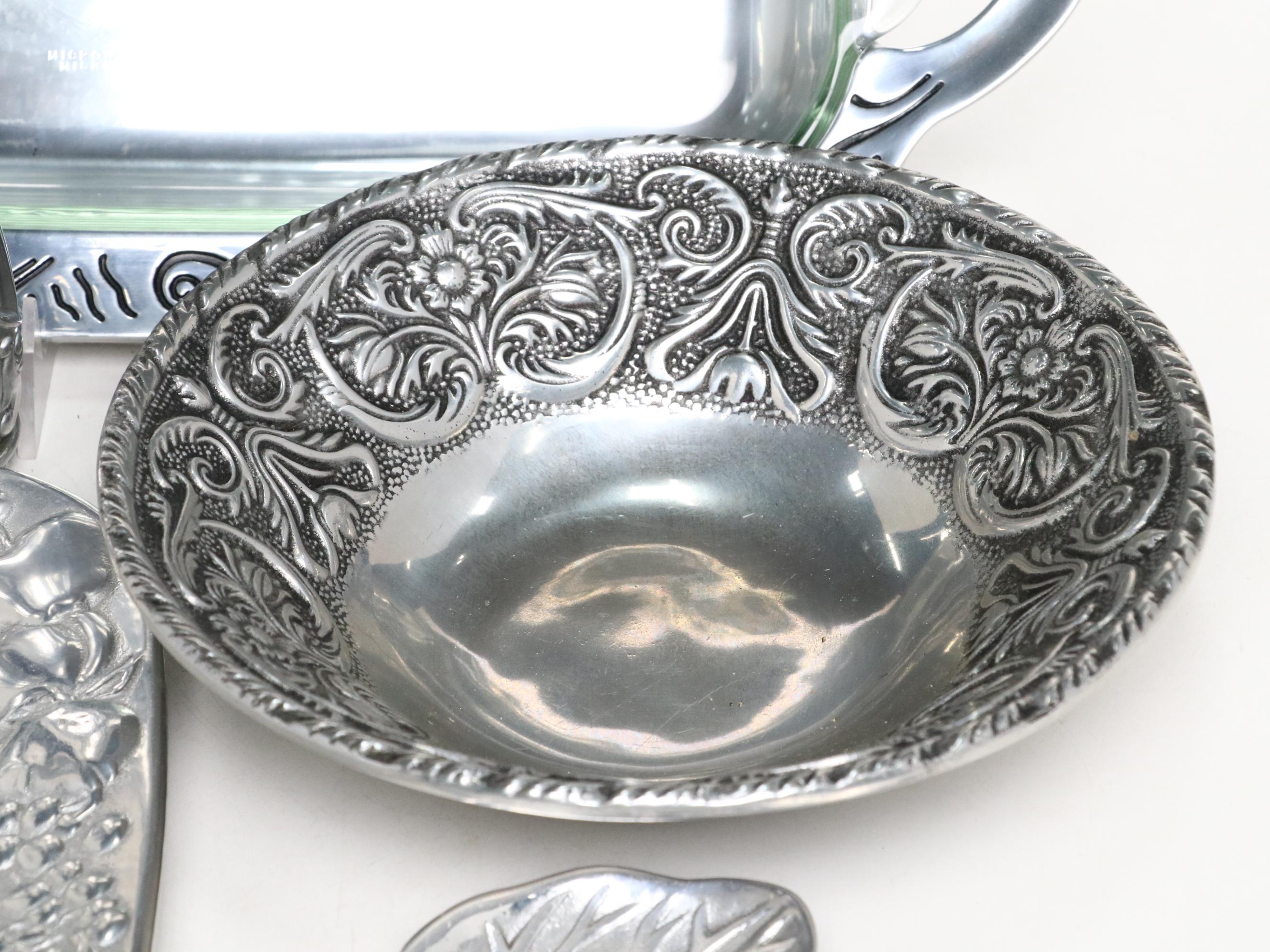 Lenox Pewter "Spyro" Baker with Glass Insert and Other Serving Pieces