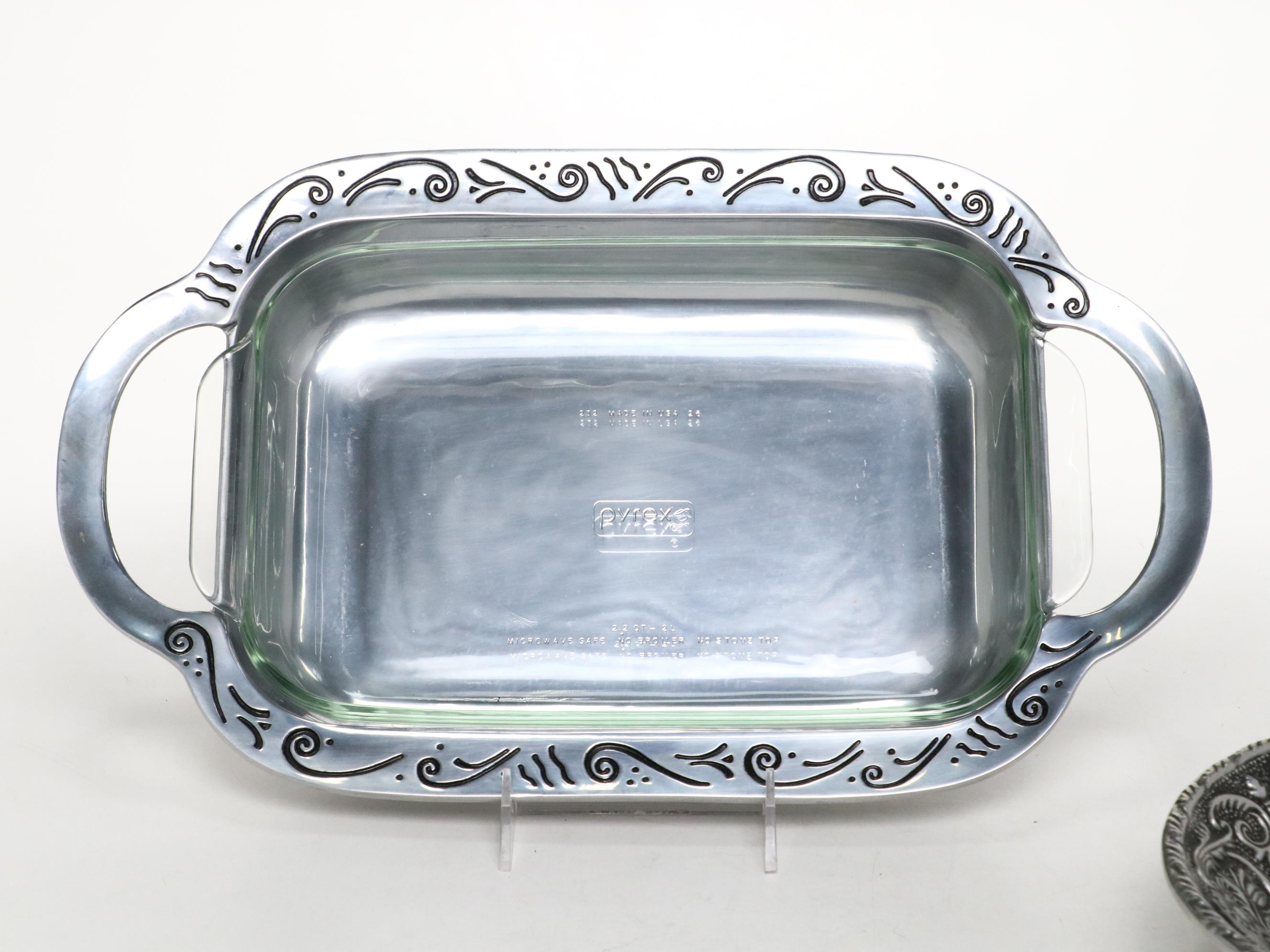 Lenox Pewter "Spyro" Baker with Glass Insert and Other Serving Pieces