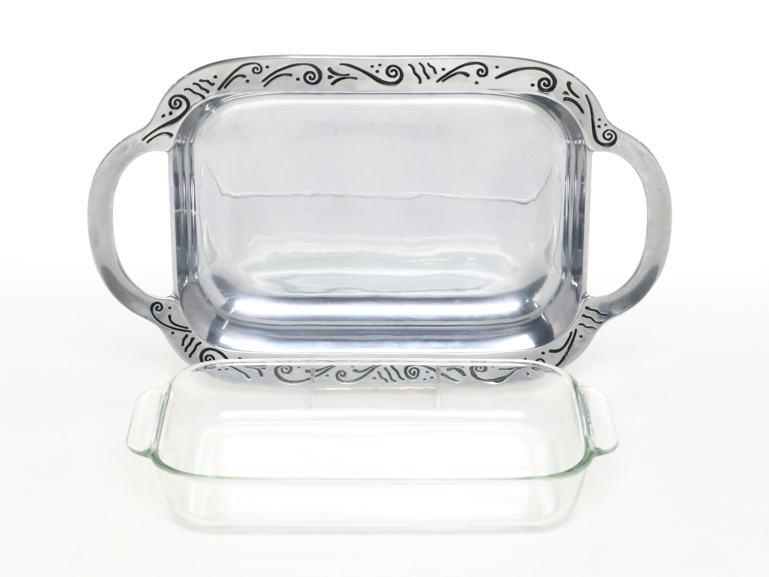 Lenox Pewter "Spyro" Baker with Glass Insert and Other Serving Pieces