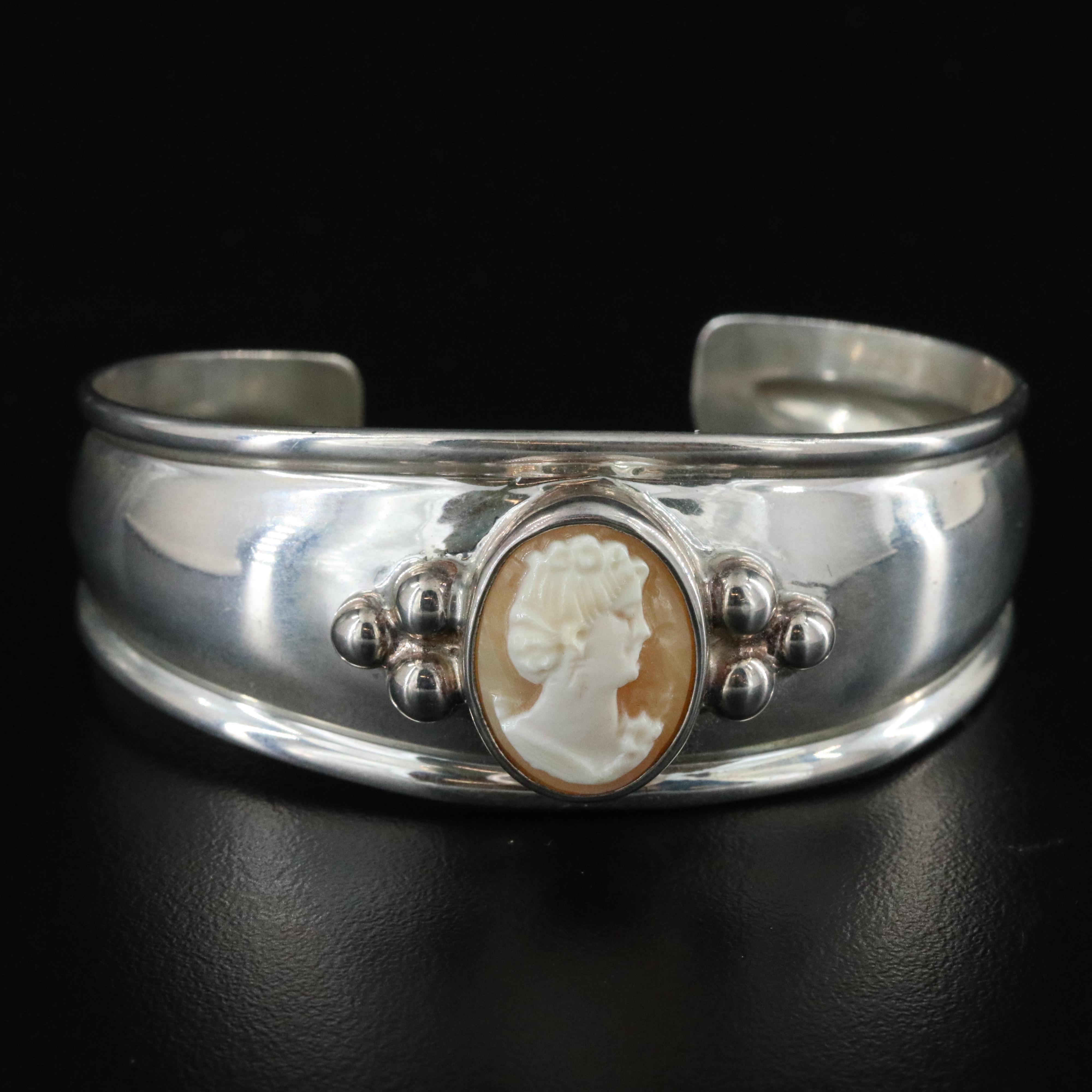Joseph Esposito Sterling Cameo Cuff Bracelet
