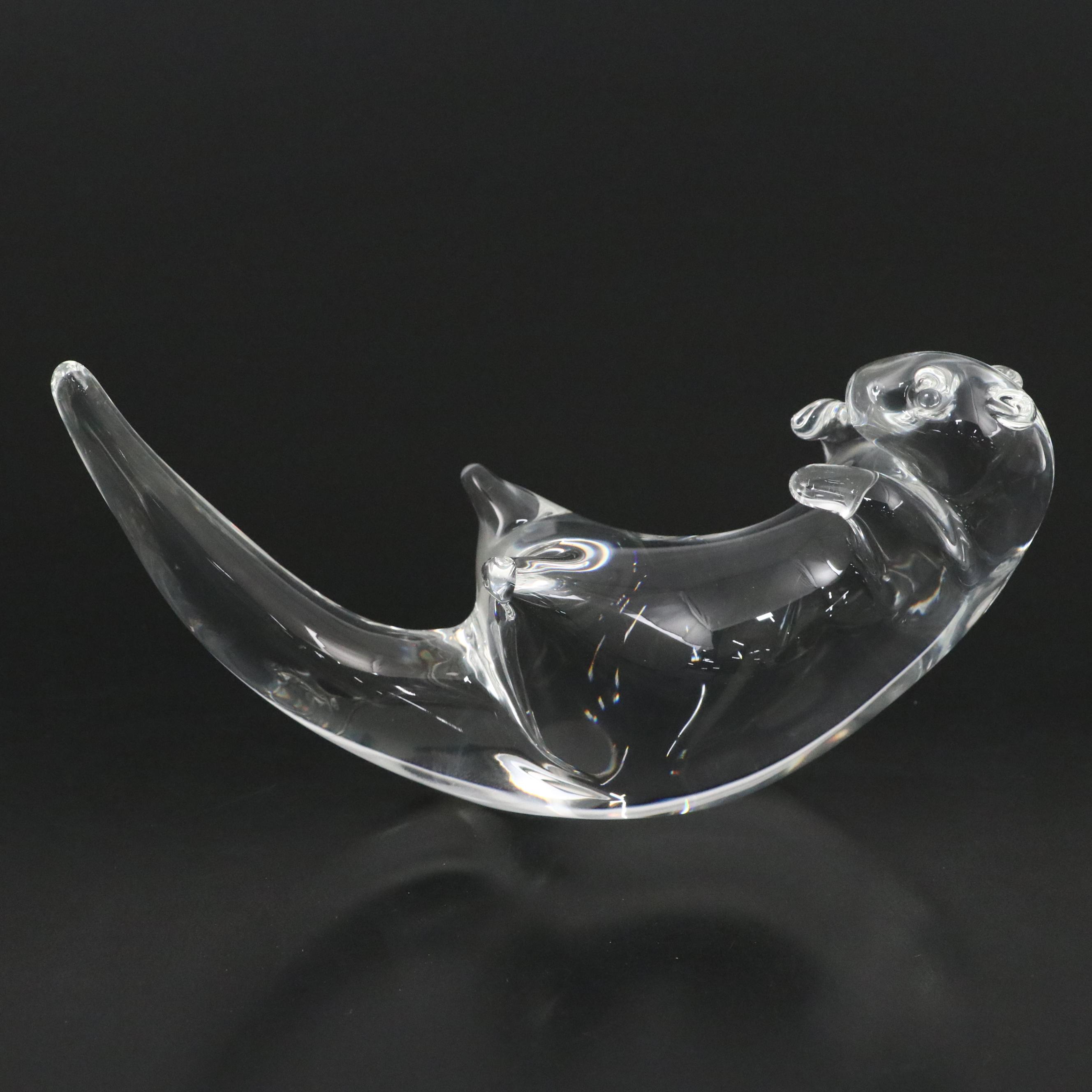 Steuben Art Glass "Hard at Work" Sea Otter Figurine Designed by James Houston