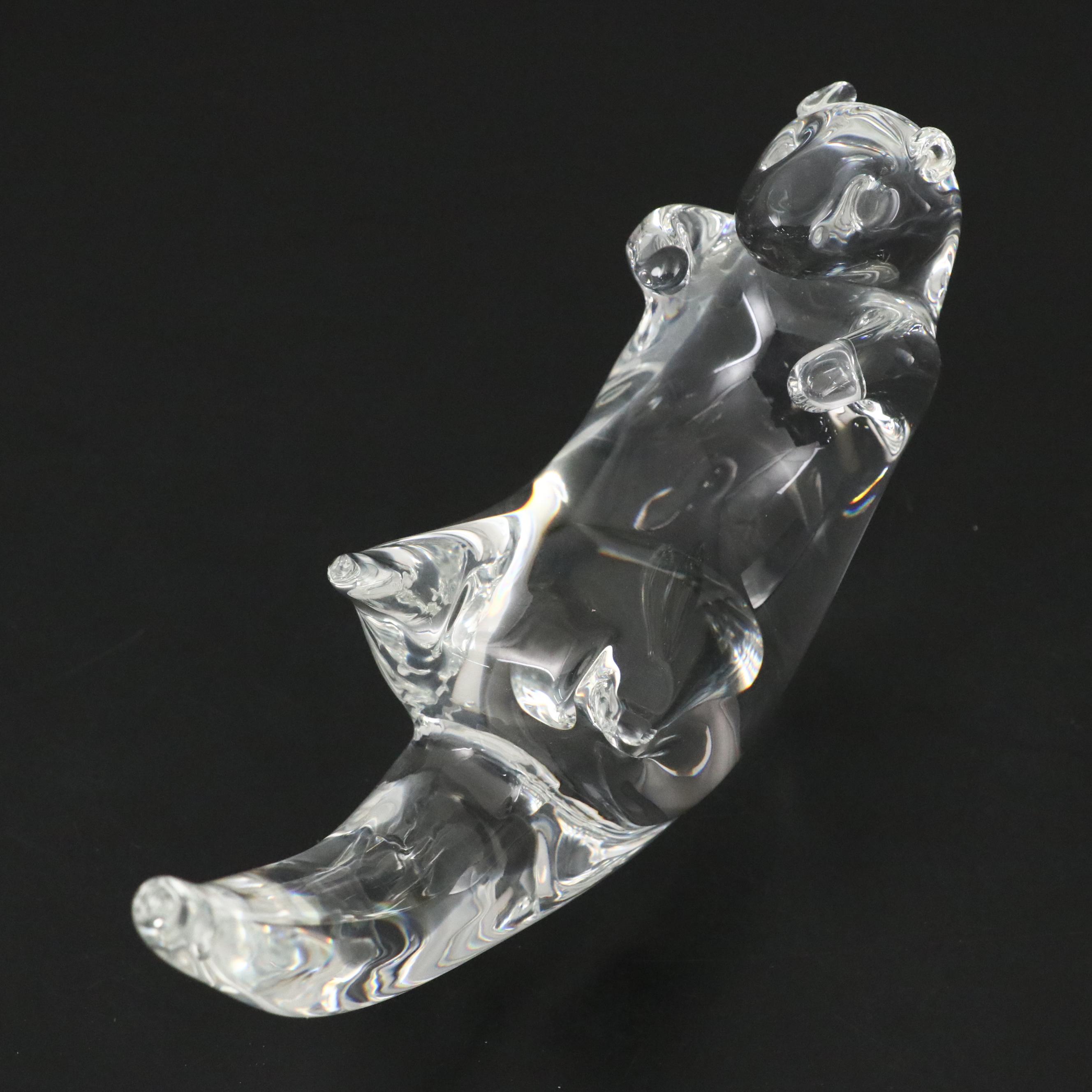 Steuben Art Glass "Hard at Work" Sea Otter Figurine Designed by James Houston