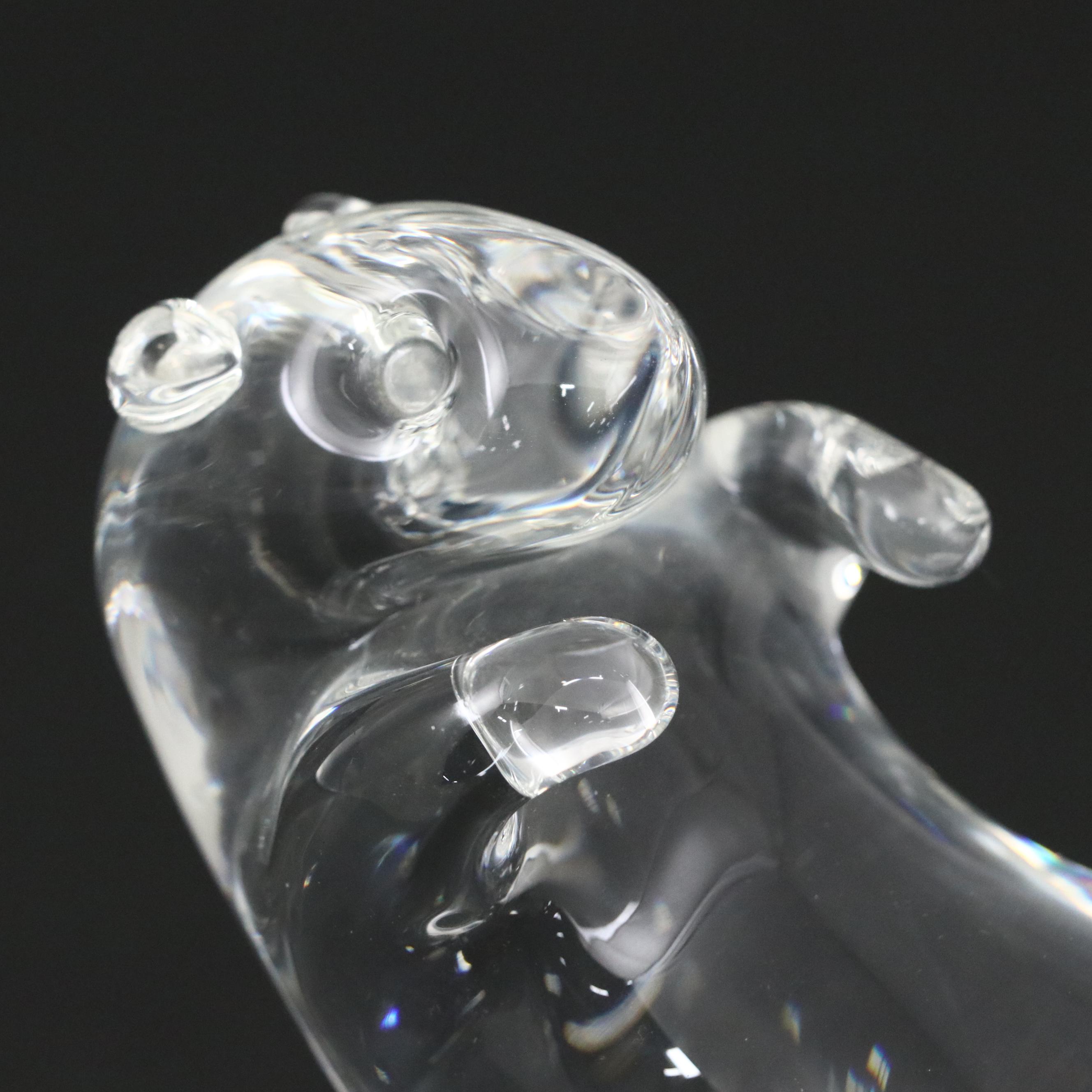 Steuben Art Glass "Hard at Work" Sea Otter Figurine Designed by James Houston