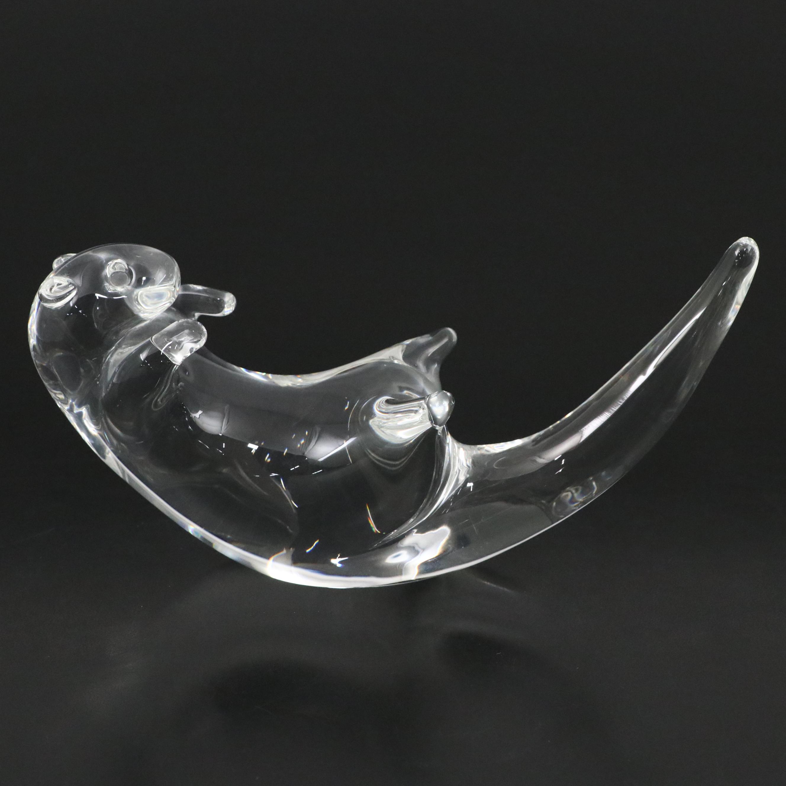 Steuben Art Glass "Hard at Work" Sea Otter Figurine Designed by James Houston