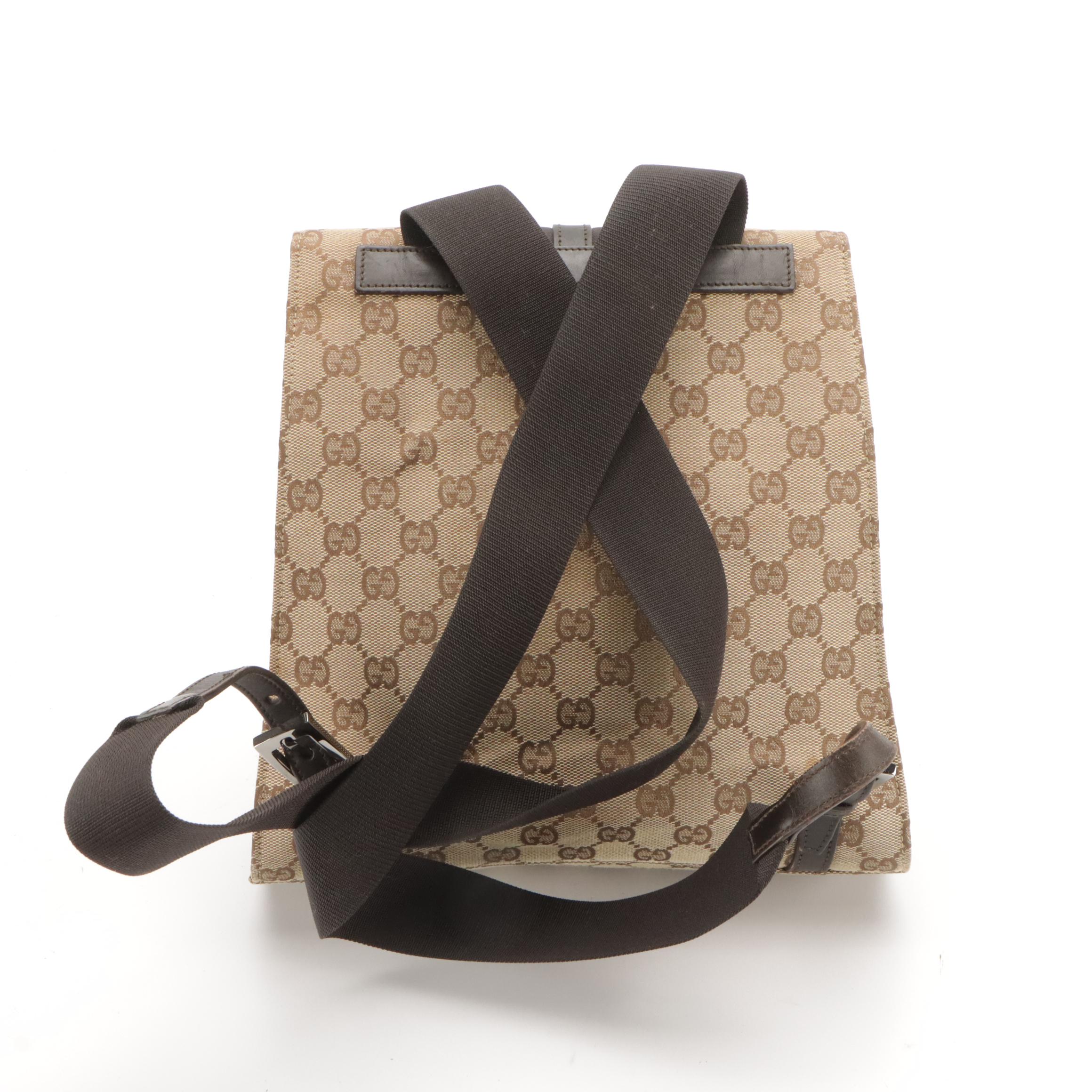 Gucci GG Canvas and Leather Backpack with Push Lock