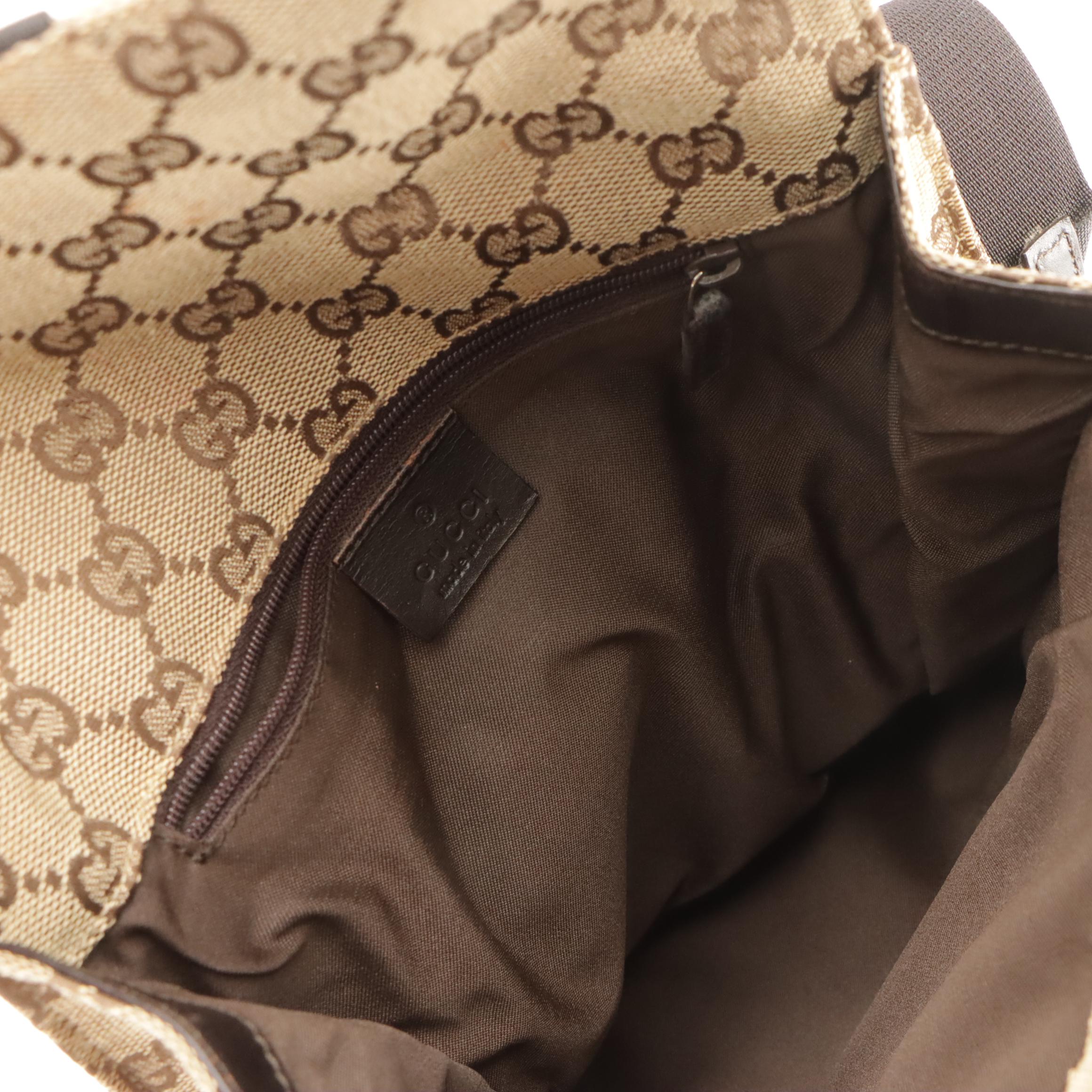 Gucci GG Canvas and Leather Backpack with Push Lock