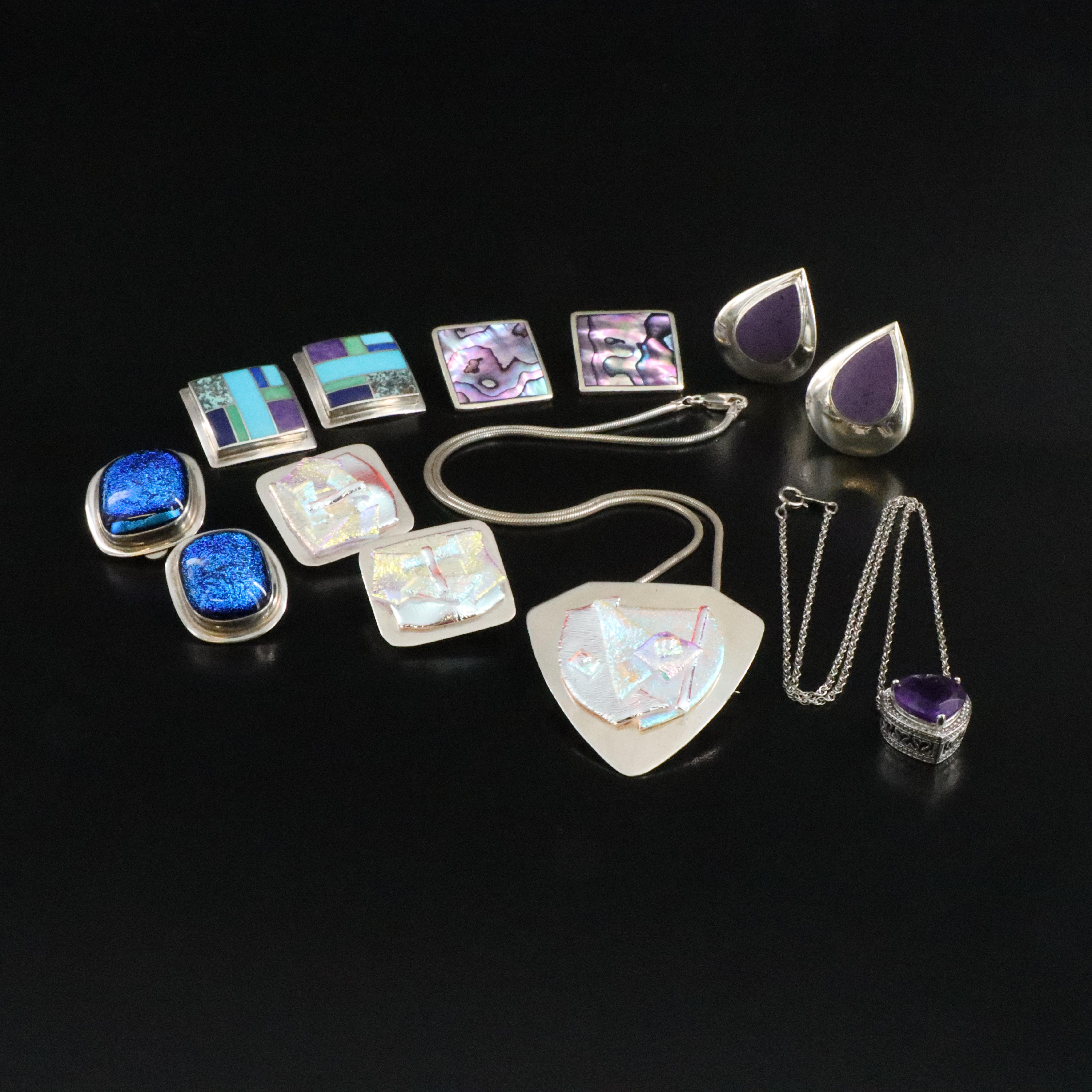 Sterling Gemstone and Necklace Collection Including Signed and Inlay