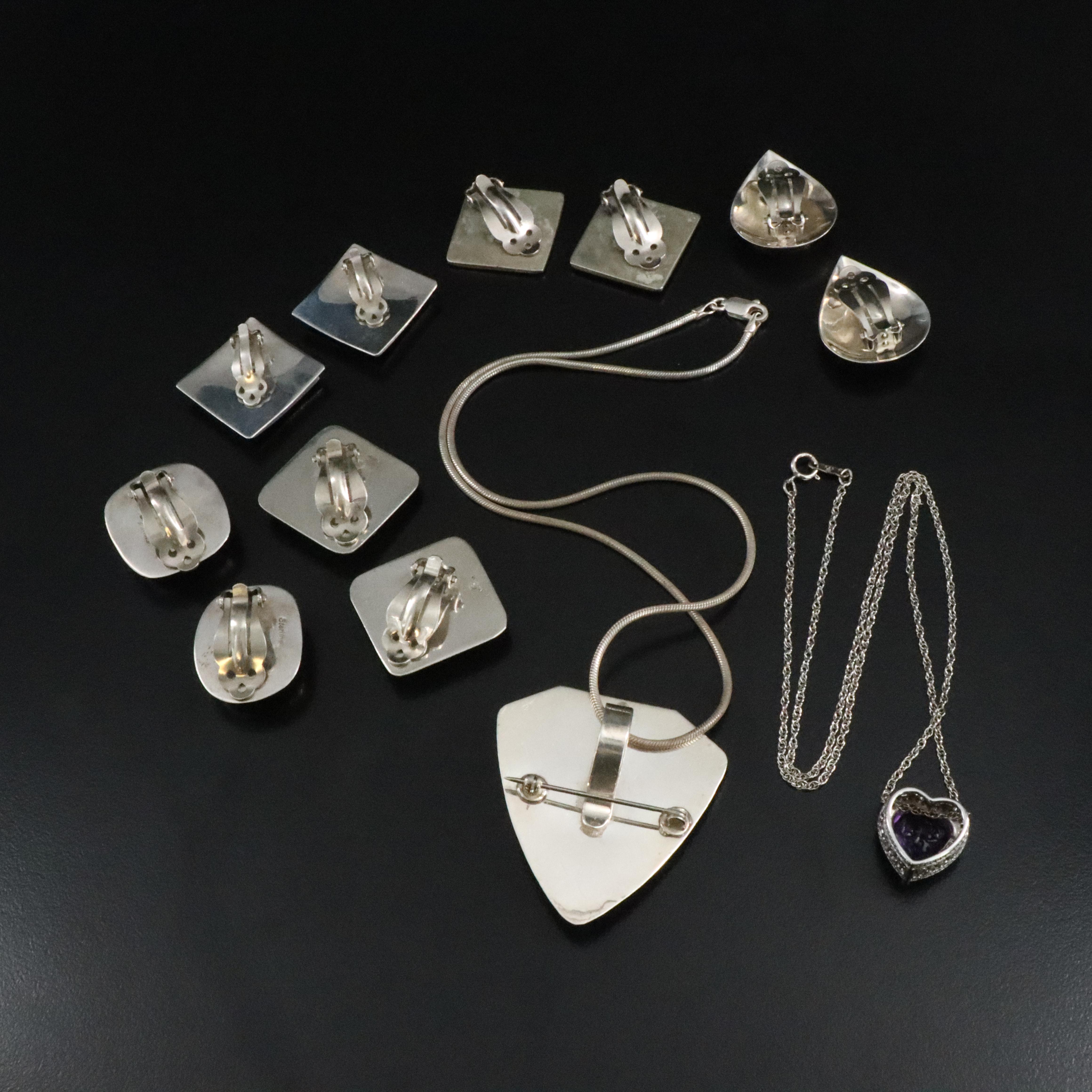 Sterling Gemstone and Necklace Collection Including Signed and Inlay