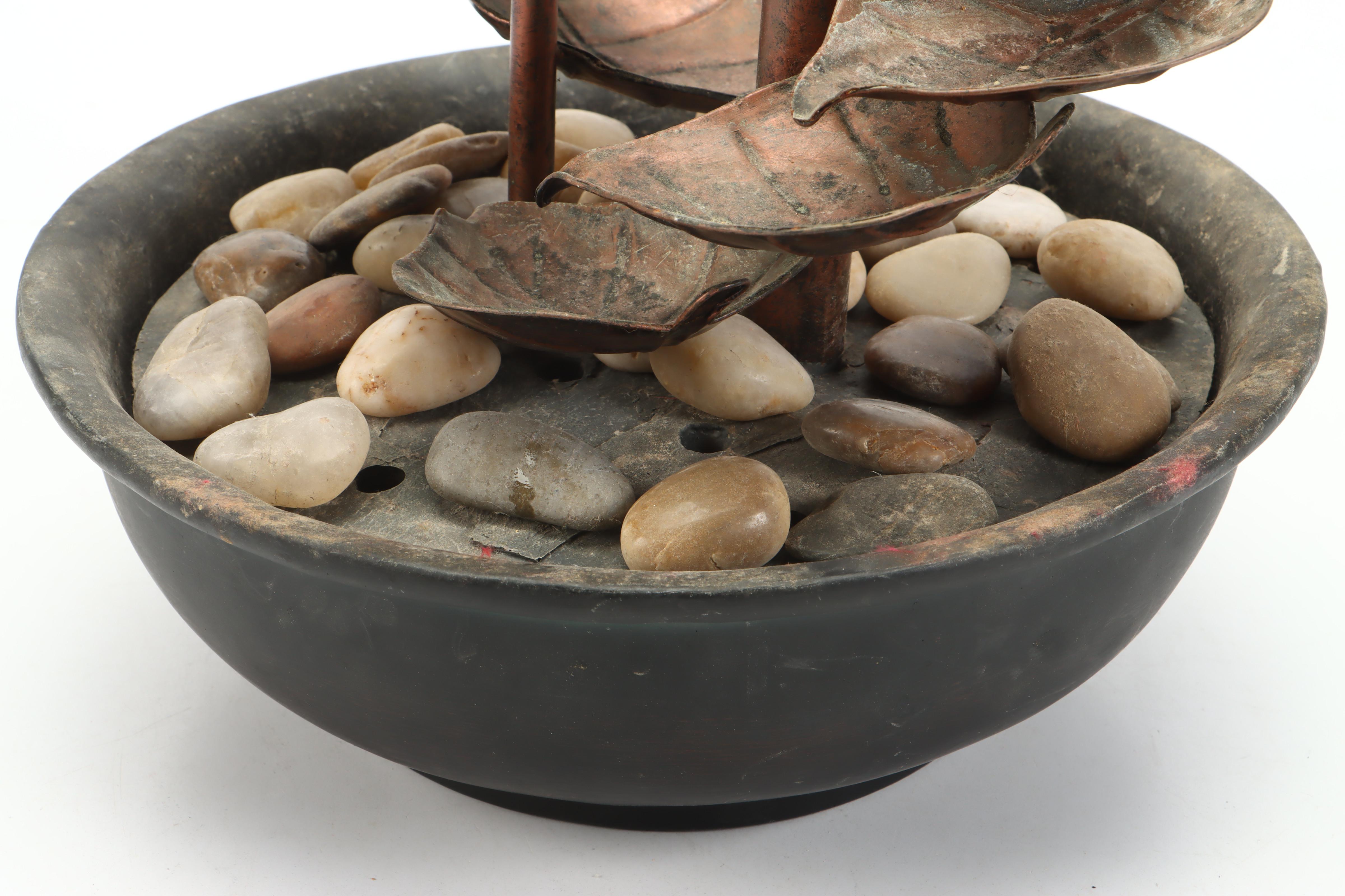 Copper Leaf Tabletop Fountain with Torch Cut Metal Fish Votive Lamp