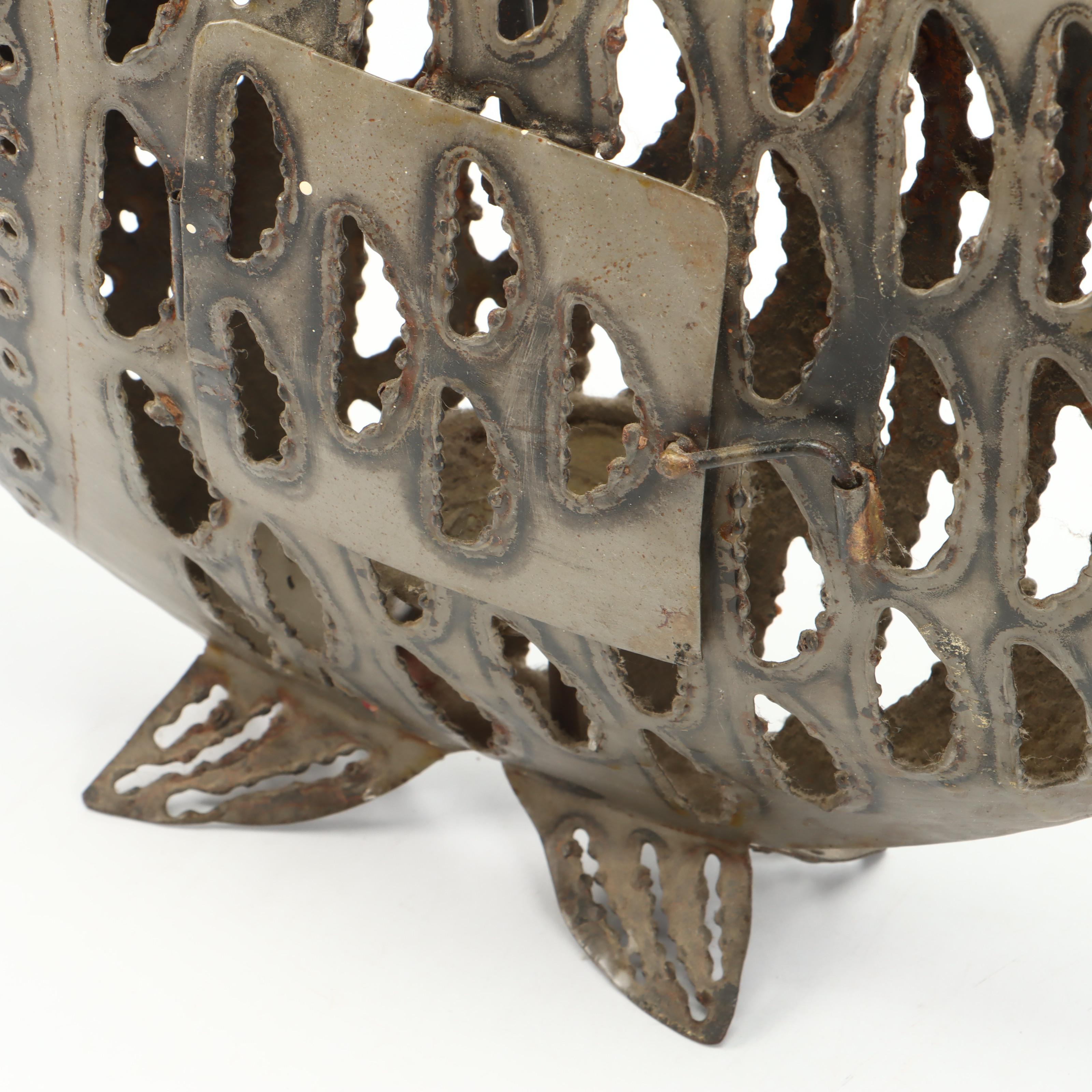 Copper Leaf Tabletop Fountain with Torch Cut Metal Fish Votive Lamp