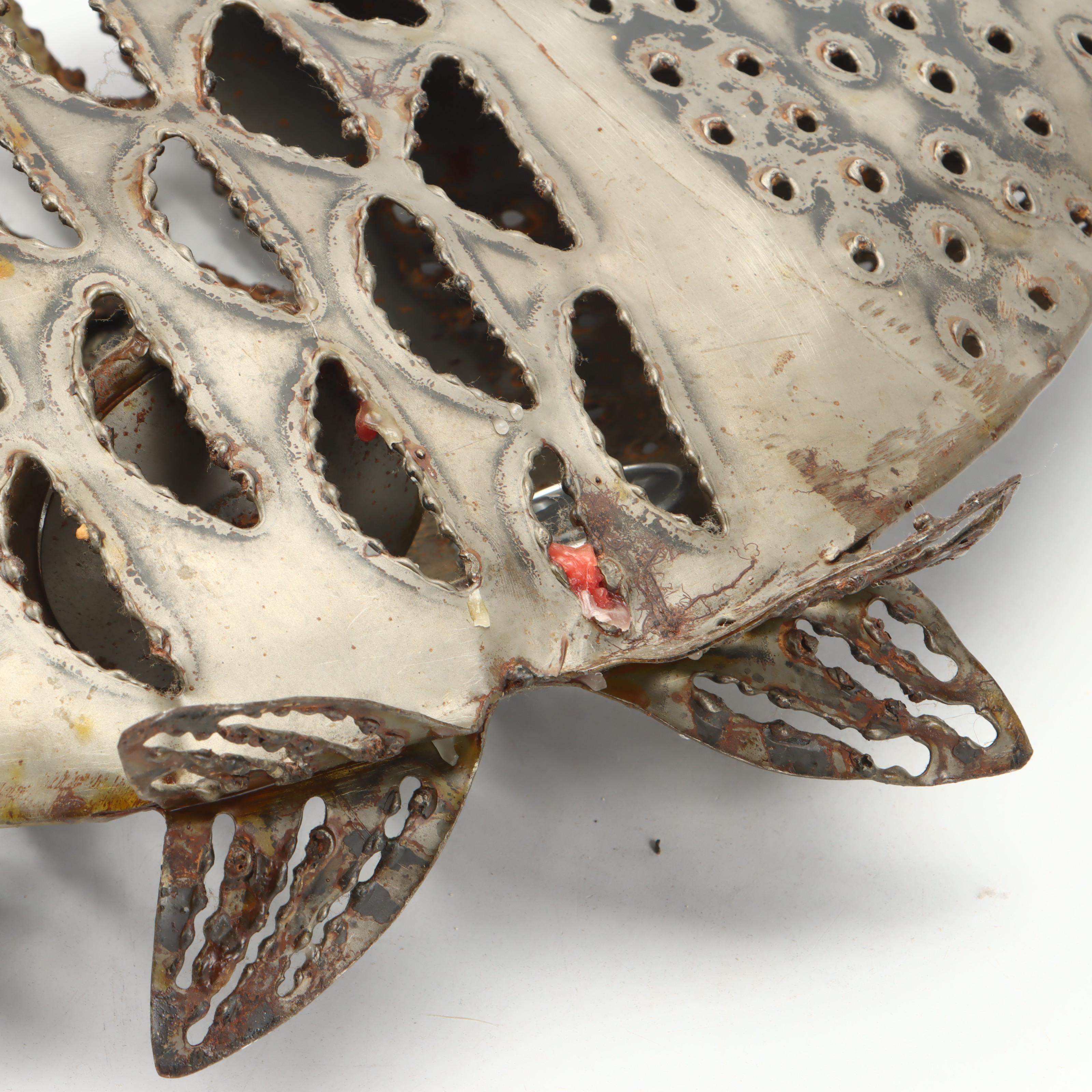 Copper Leaf Tabletop Fountain with Torch Cut Metal Fish Votive Lamp