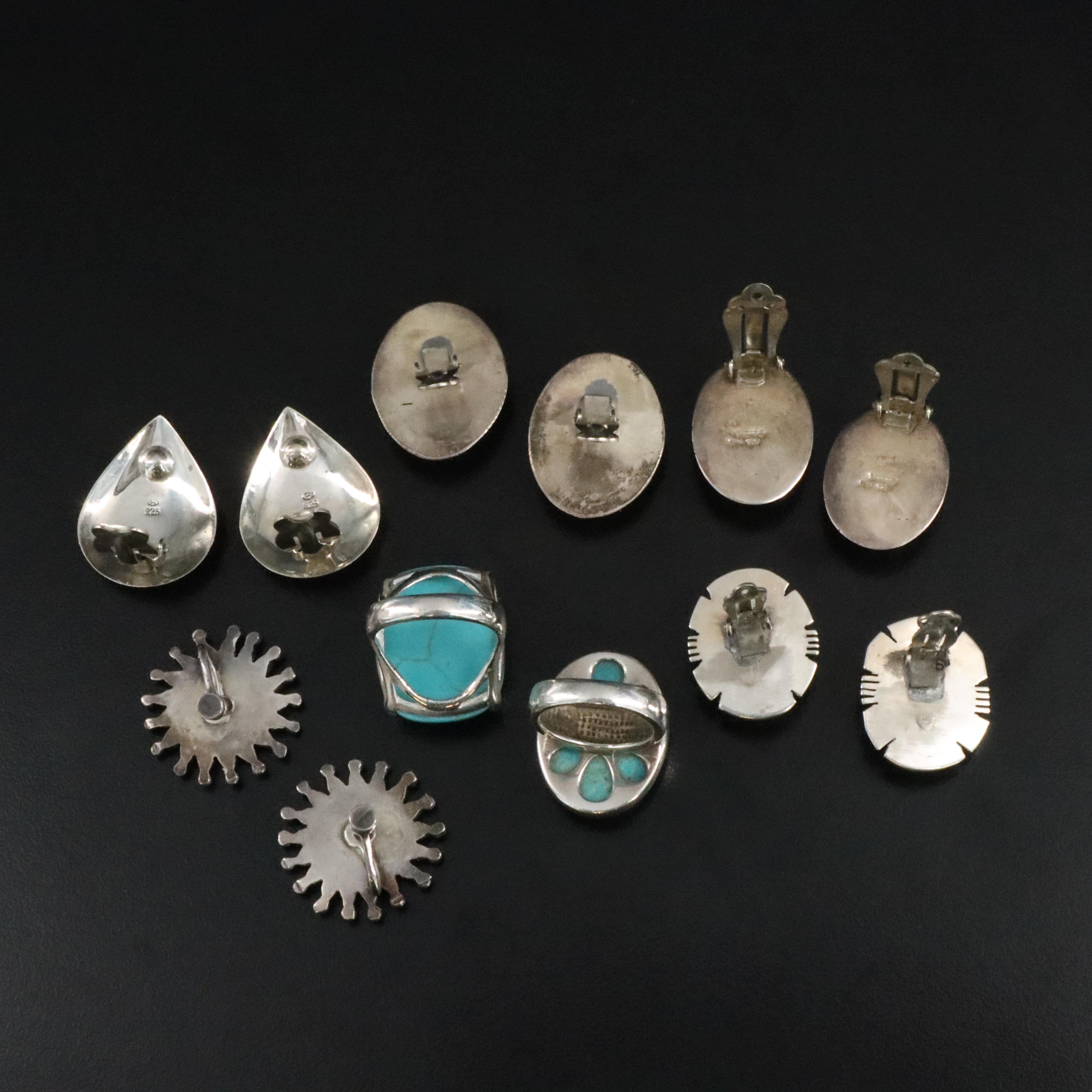 Sterling Gemstone Earrings and Ring Collection Including Turquoise