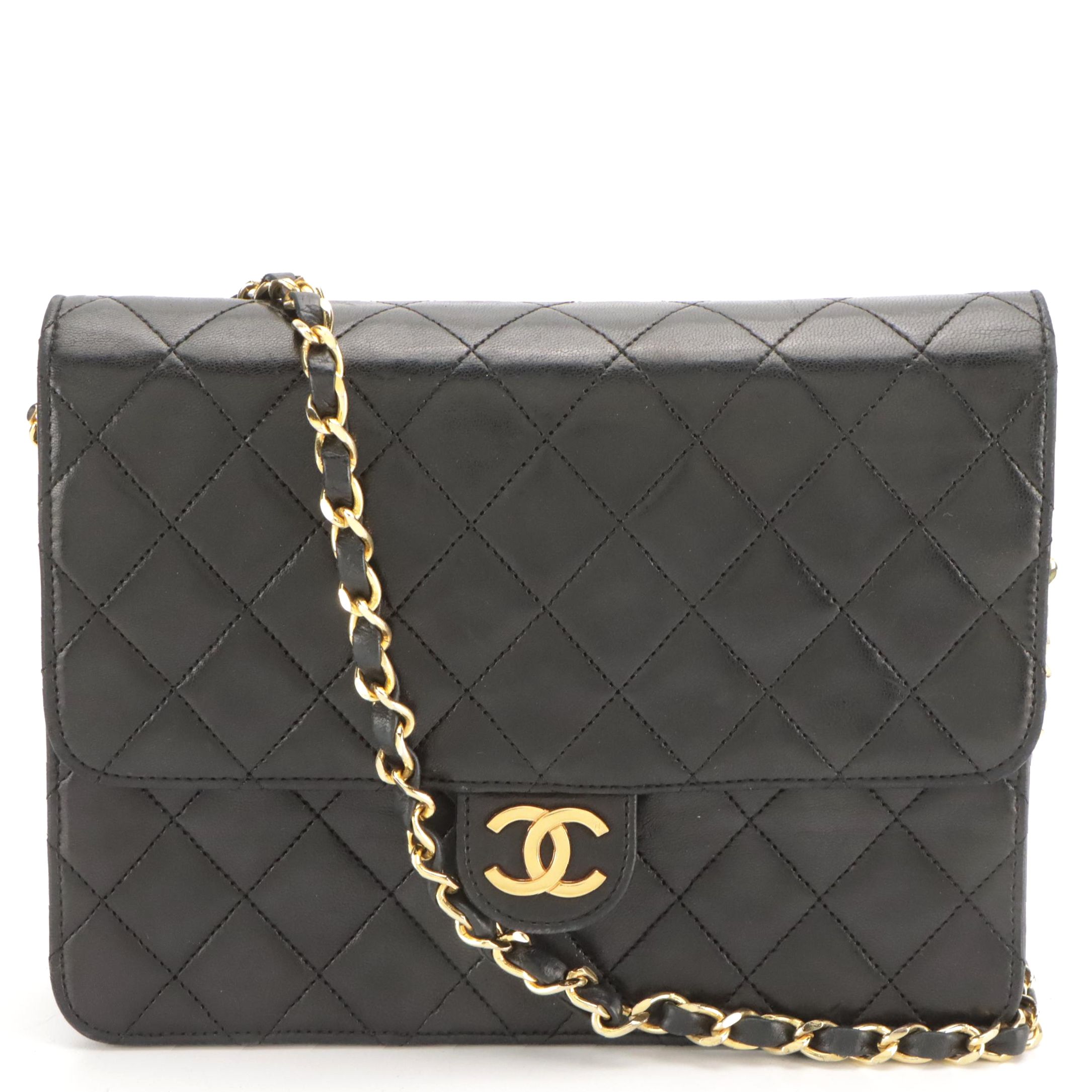 Chanel Small Classic Single Flap Shoulder Bag in Black Quilted Lambskin Leather