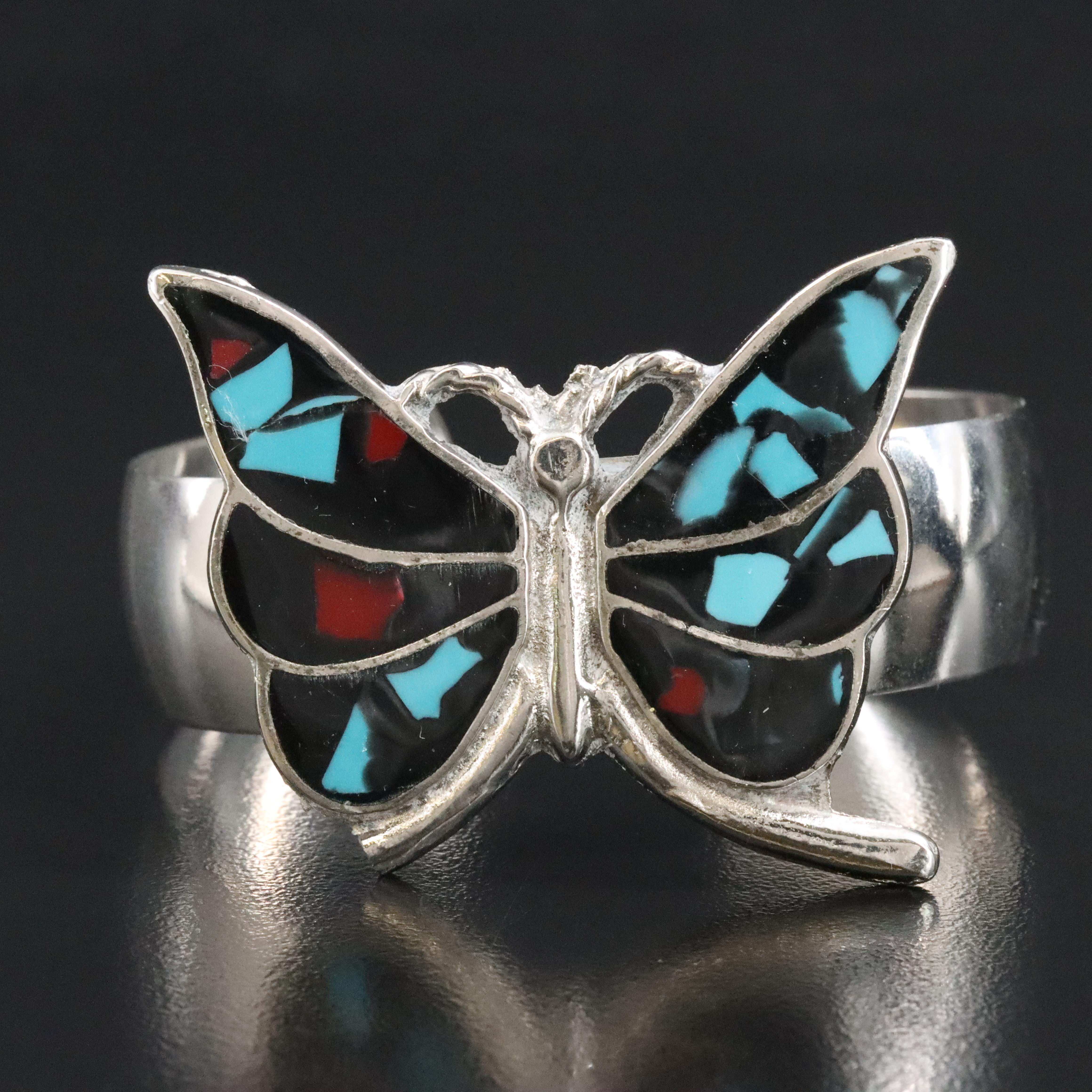 Butterfly Cuff Bracelet with Stone Inlay