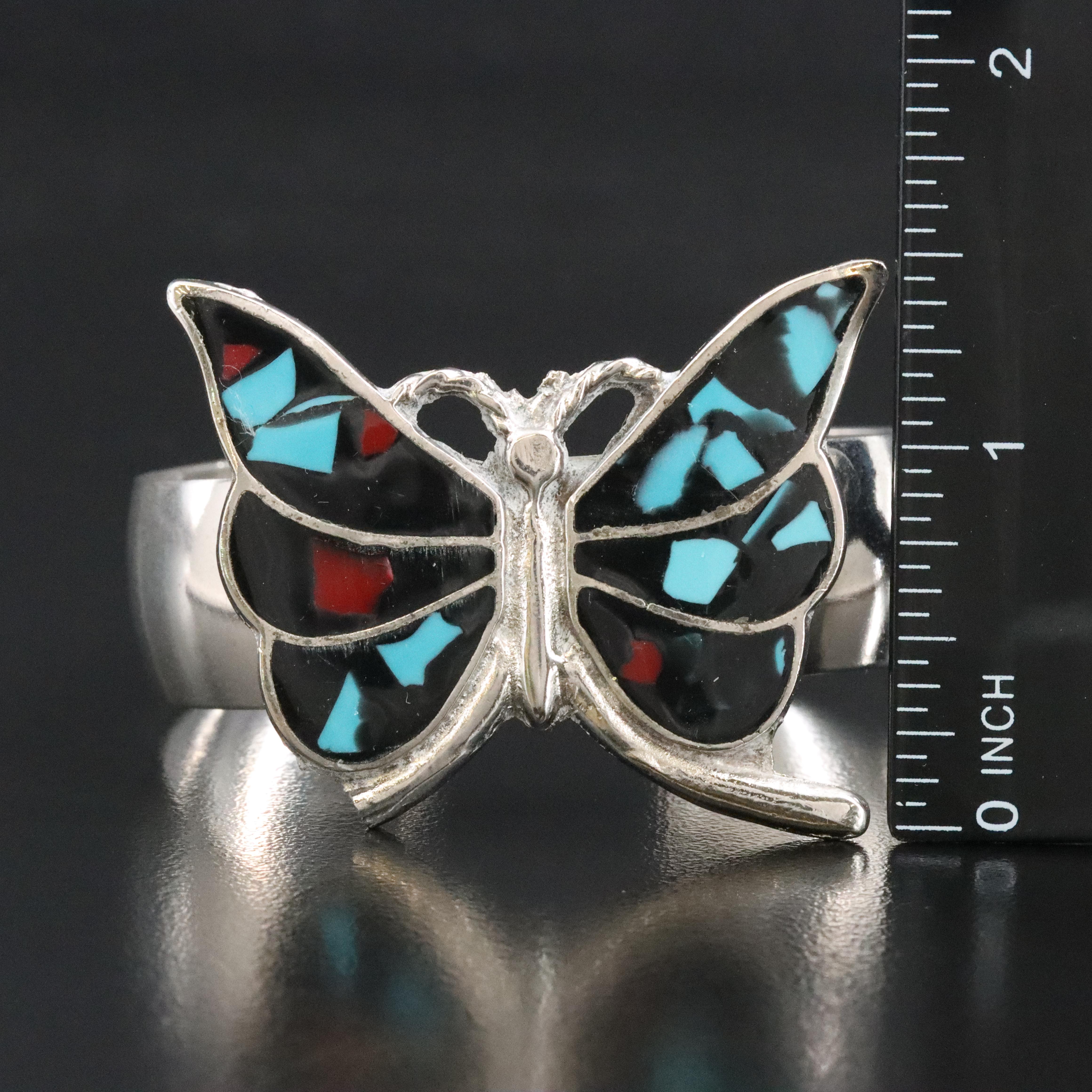 Butterfly Cuff Bracelet with Stone Inlay
