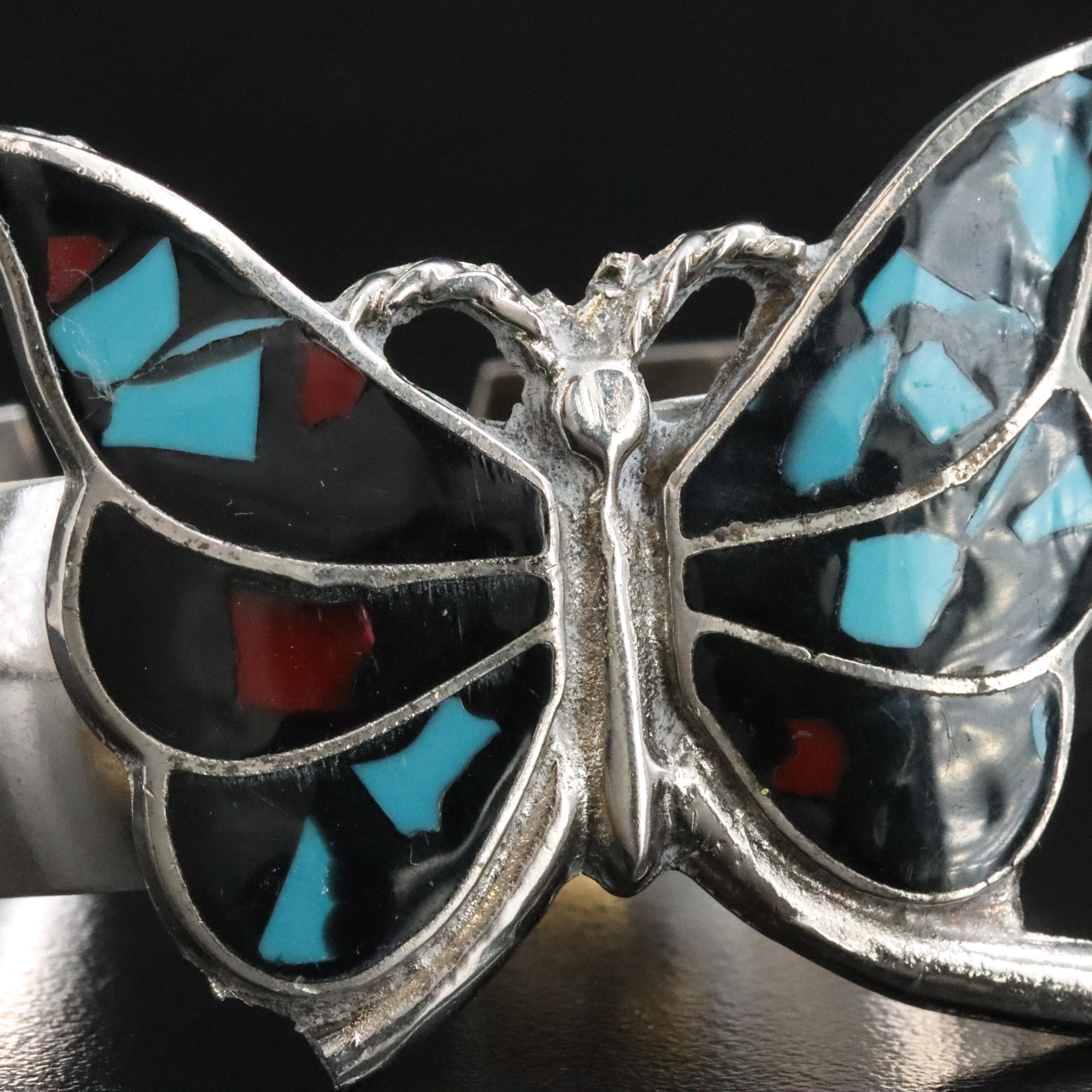 Butterfly Cuff Bracelet with Stone Inlay