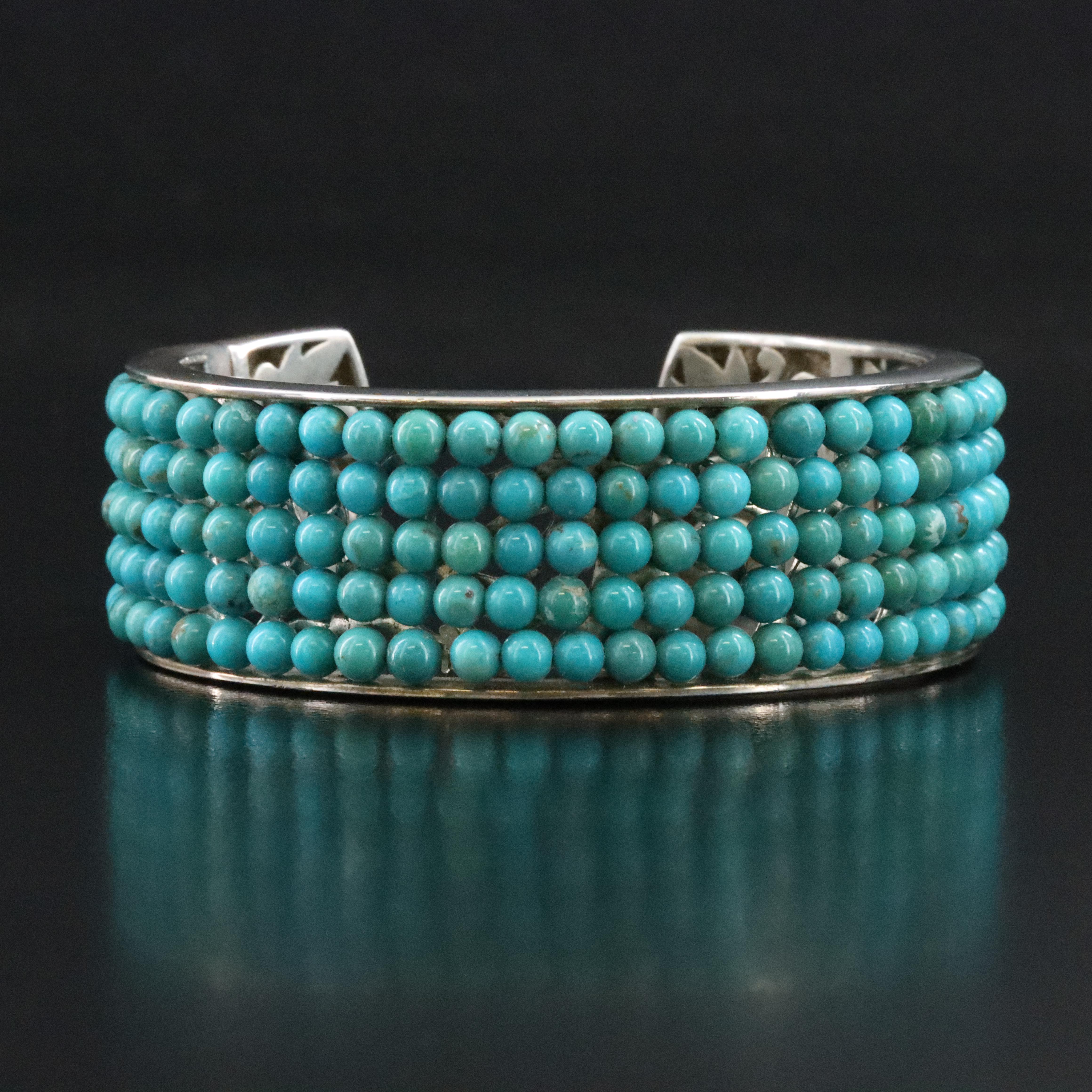 Sterling Turquoise Bead Hinged Cuff Bracelet