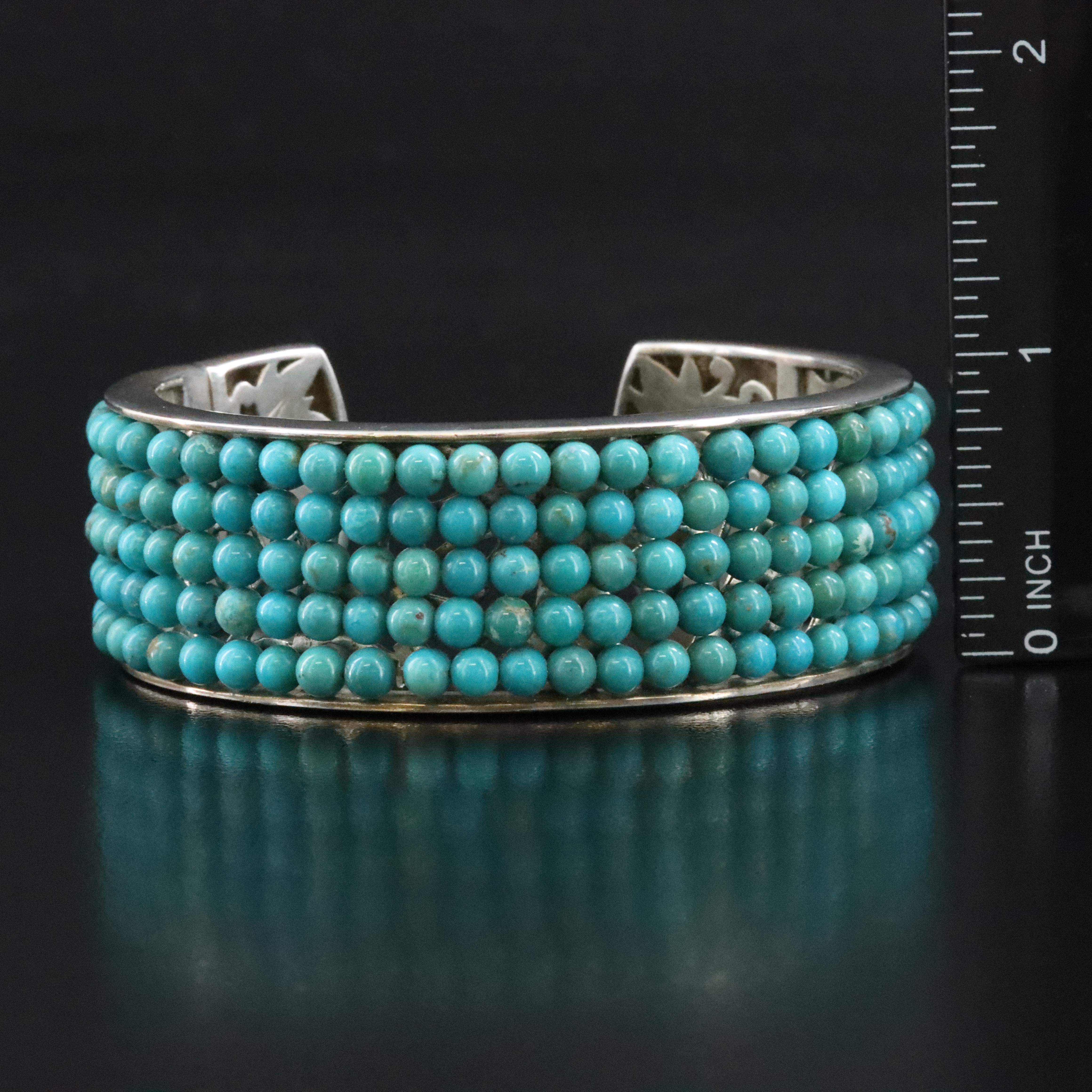 Sterling Turquoise Bead Hinged Cuff Bracelet