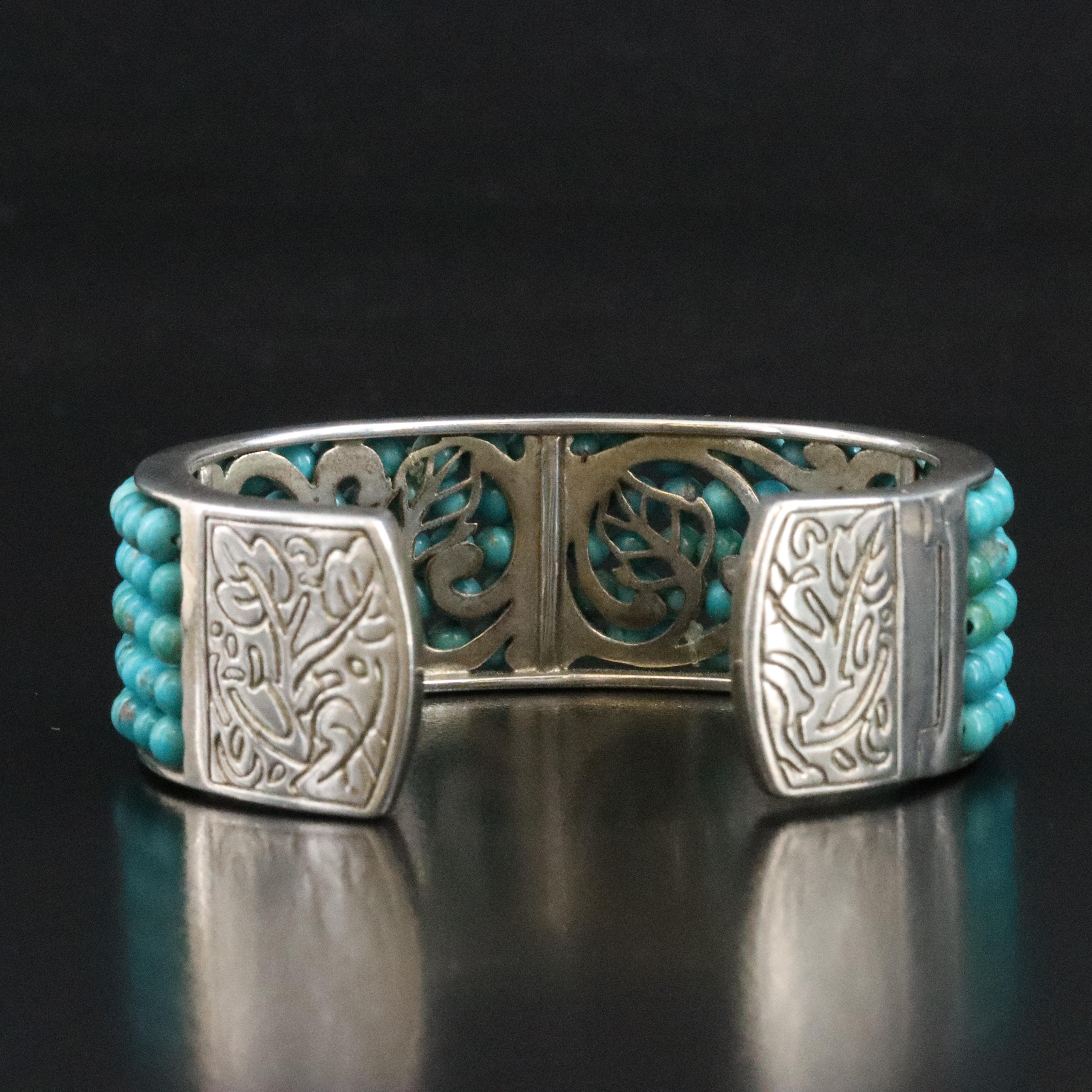 Sterling Turquoise Bead Hinged Cuff Bracelet