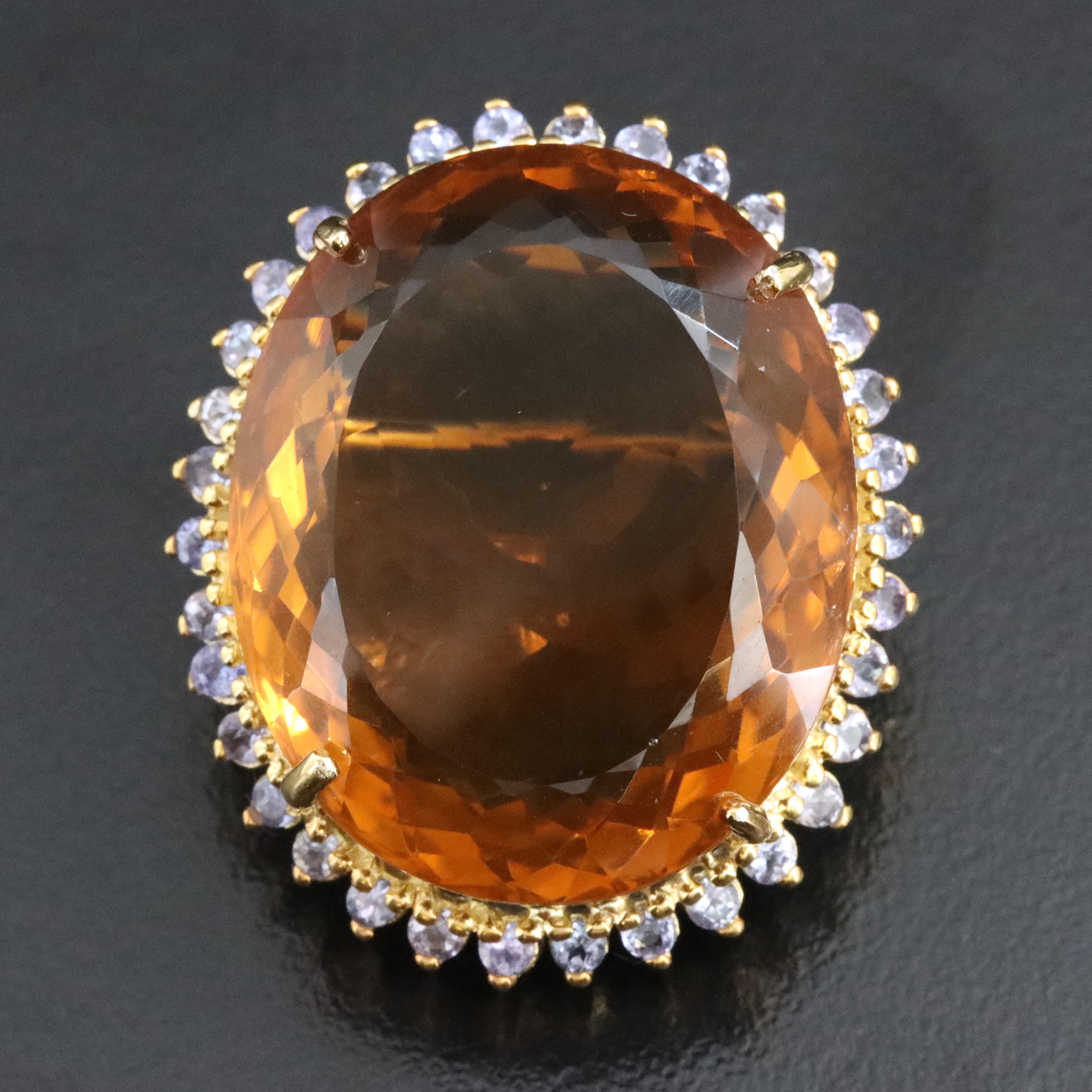 Sterling Citrine and Tanzanite Brooch