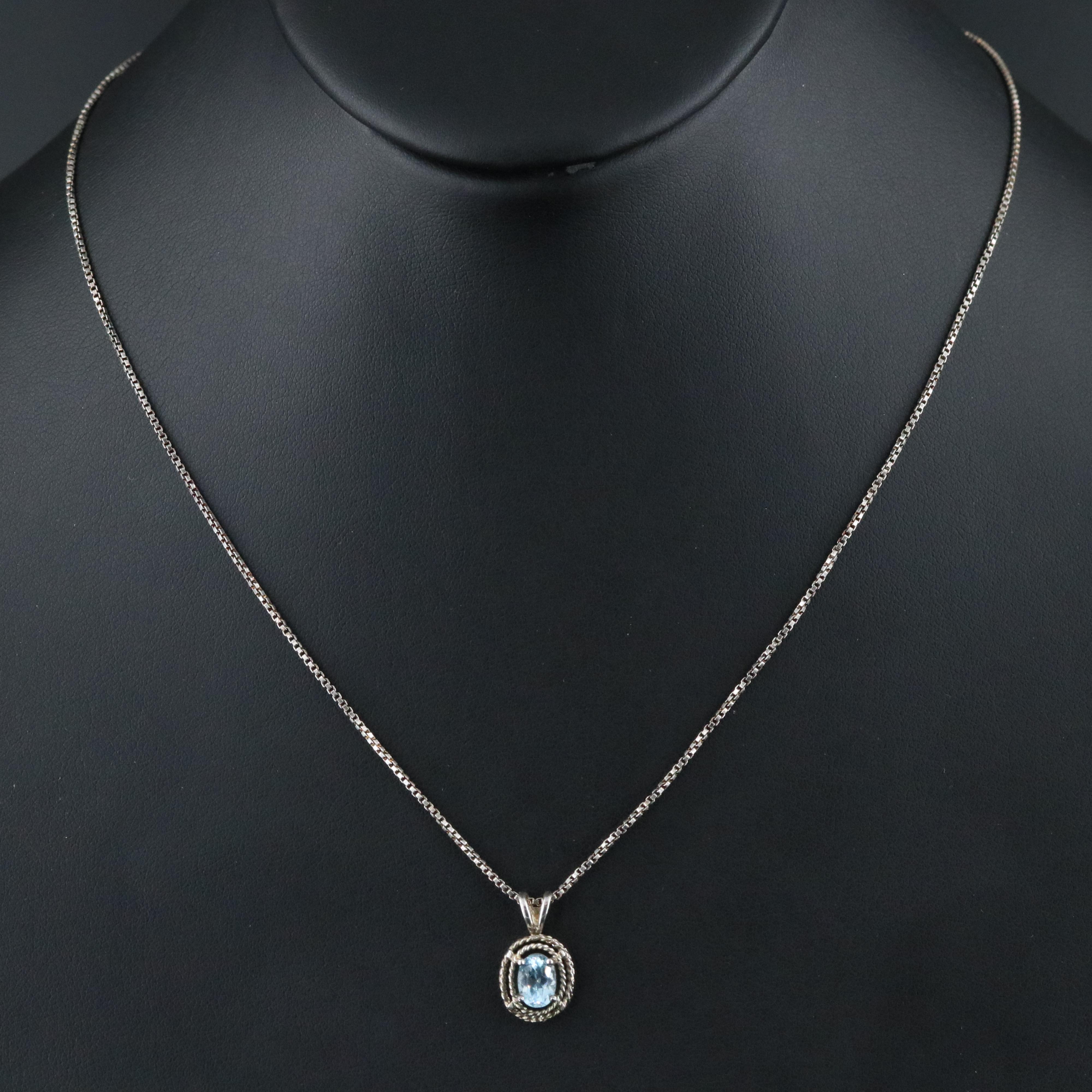 Blue Topaz Pendant on Sterling Necklace