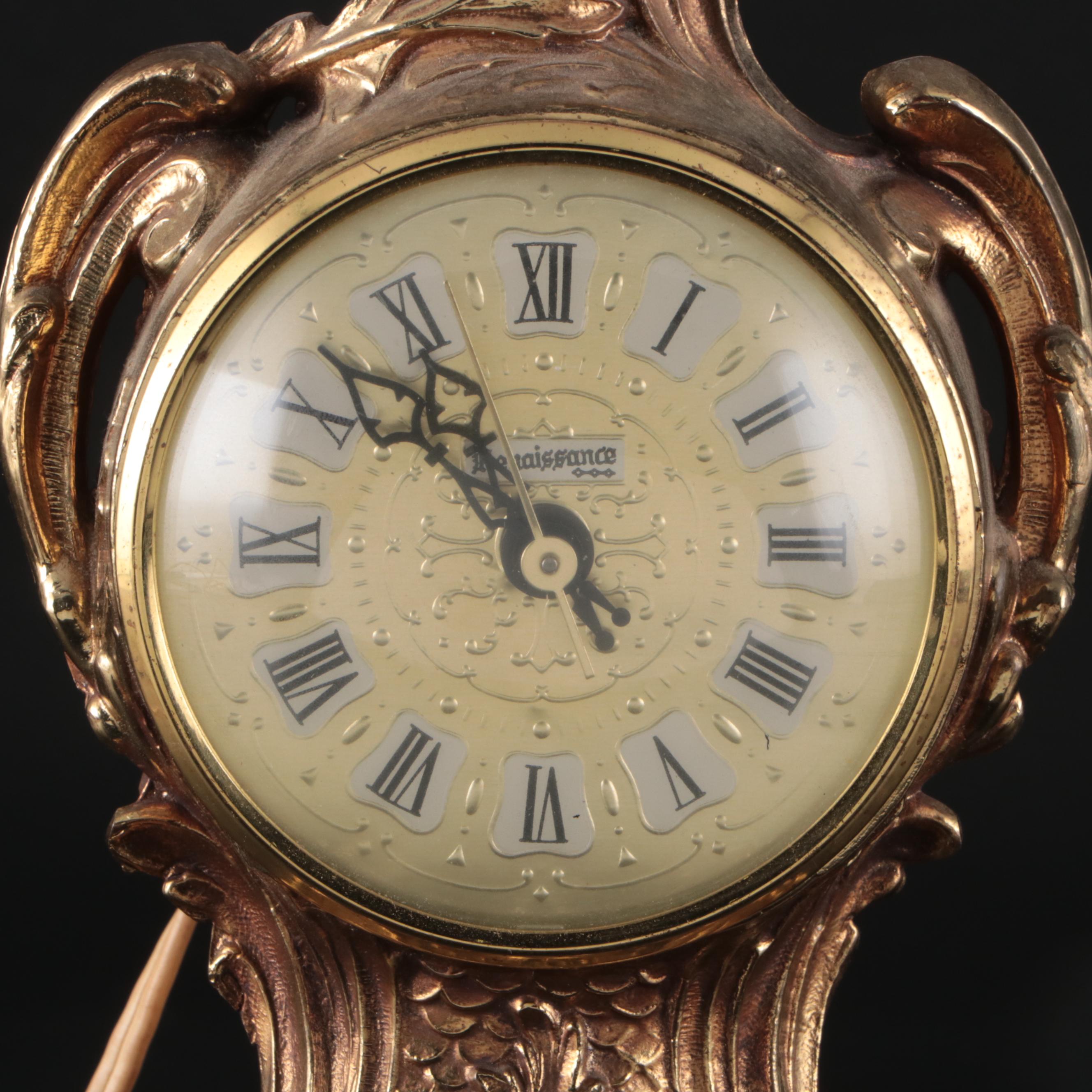 Hollywood Regency Style Renaissance Empire Metal Electric Mantel Clock