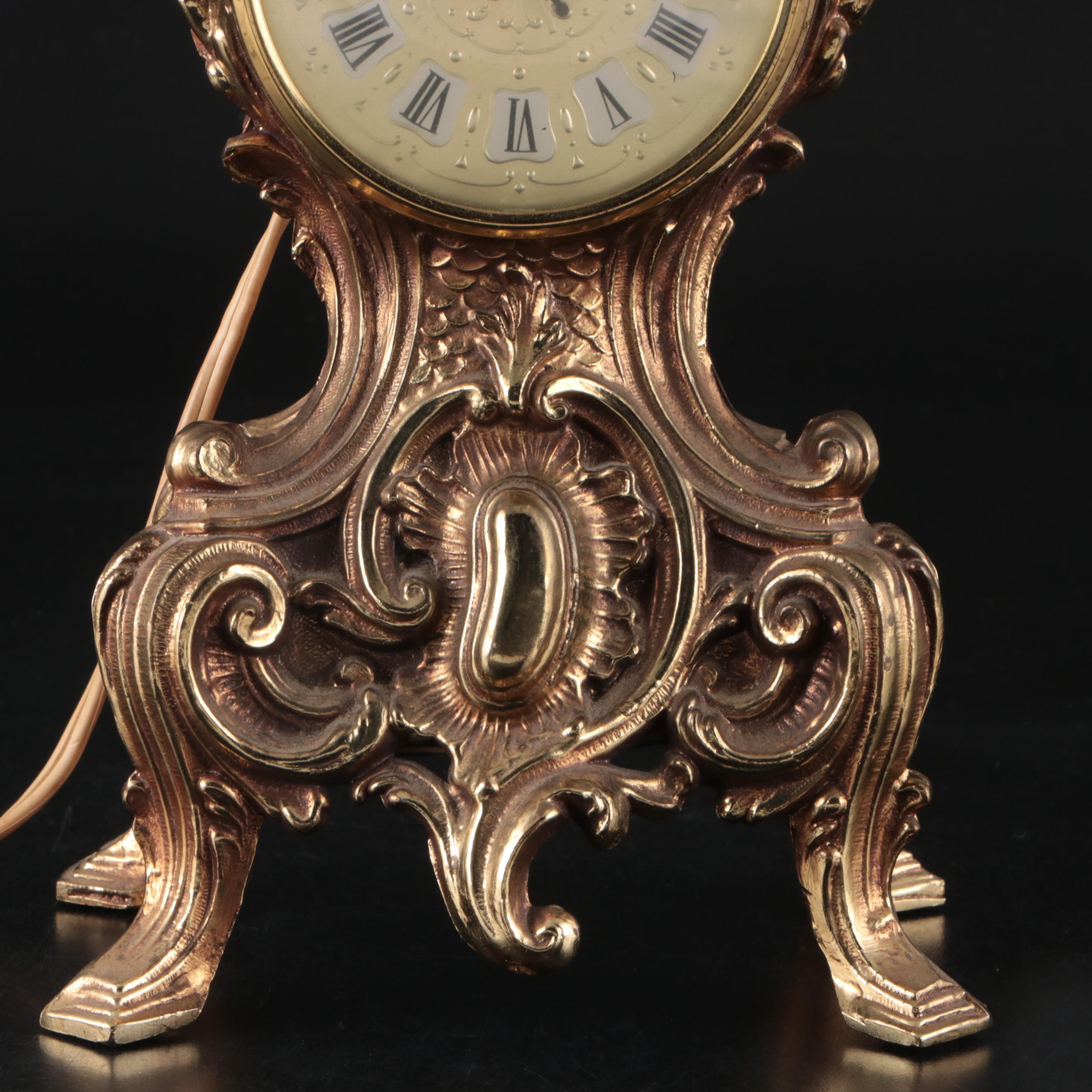 Hollywood Regency Style Renaissance Empire Metal Electric Mantel Clock