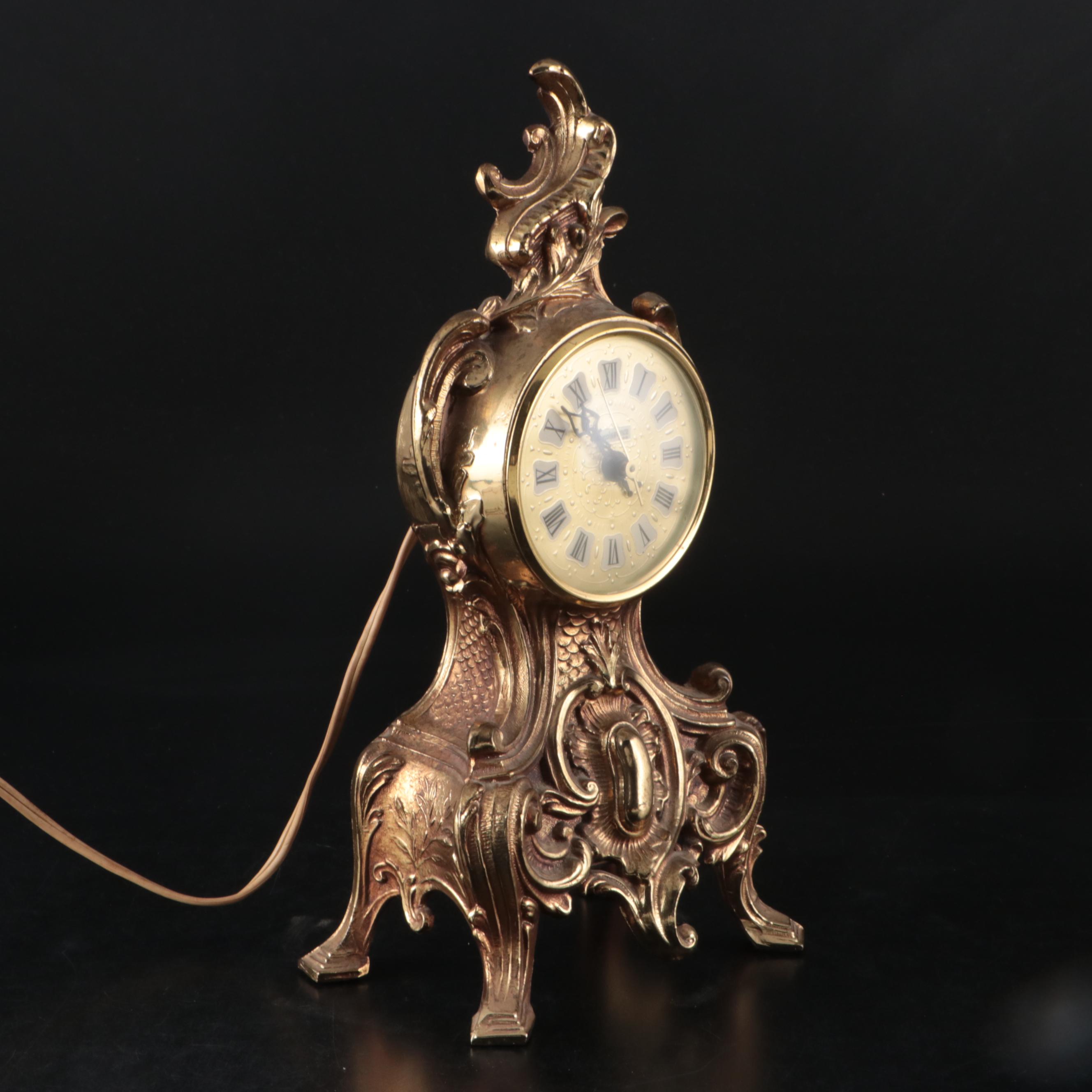 Hollywood Regency Style Renaissance Empire Metal Electric Mantel Clock