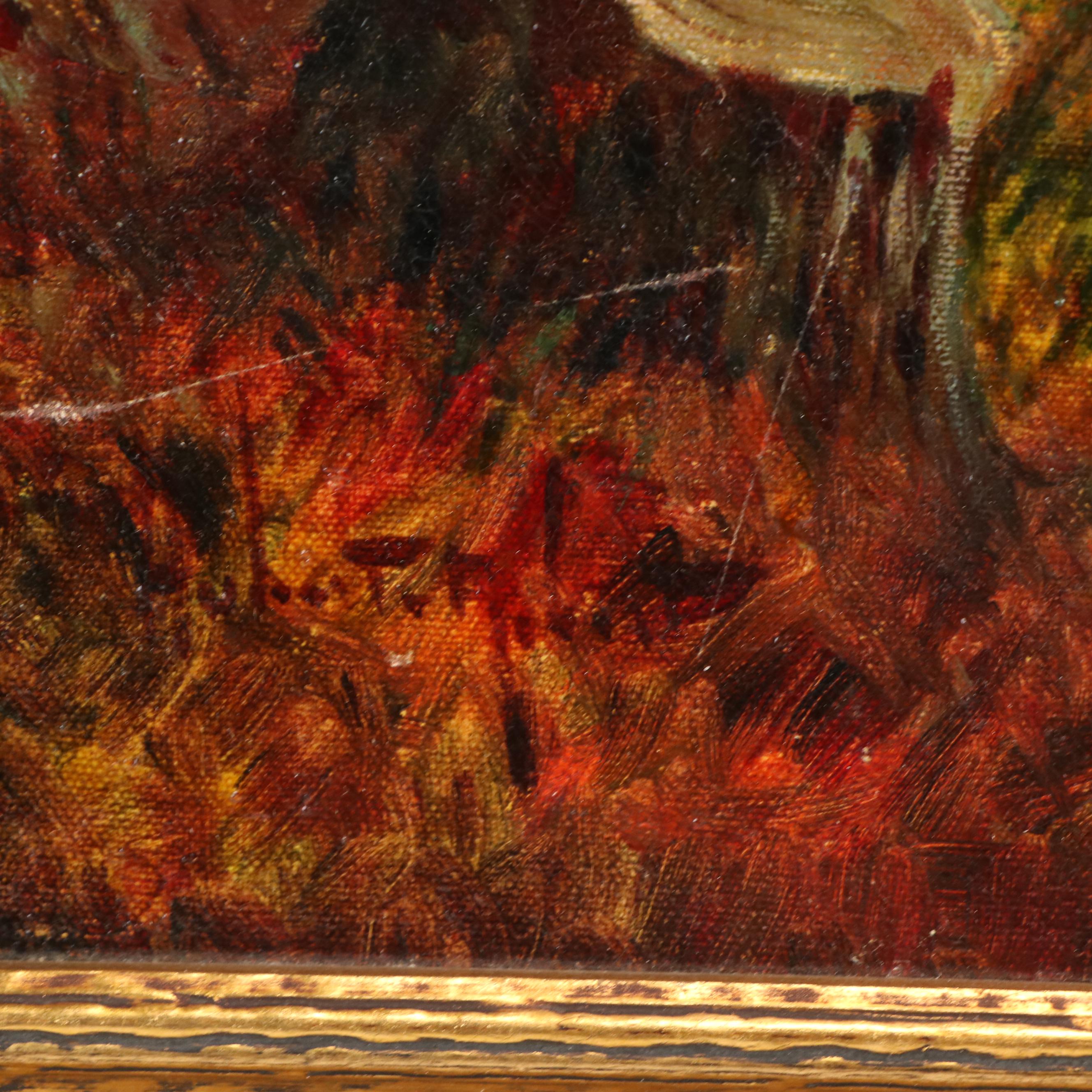 Marius Hubert-Robert Autumn Hunting Scene Oil Painting, Circa 1940