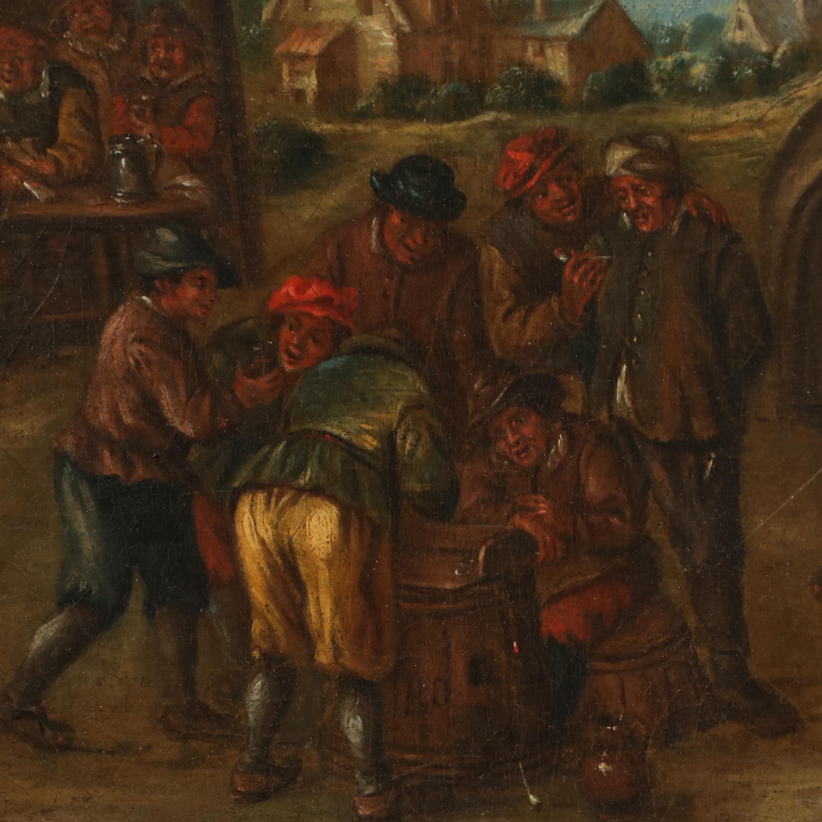 German Genre Village Scene Oil Painting, 1913