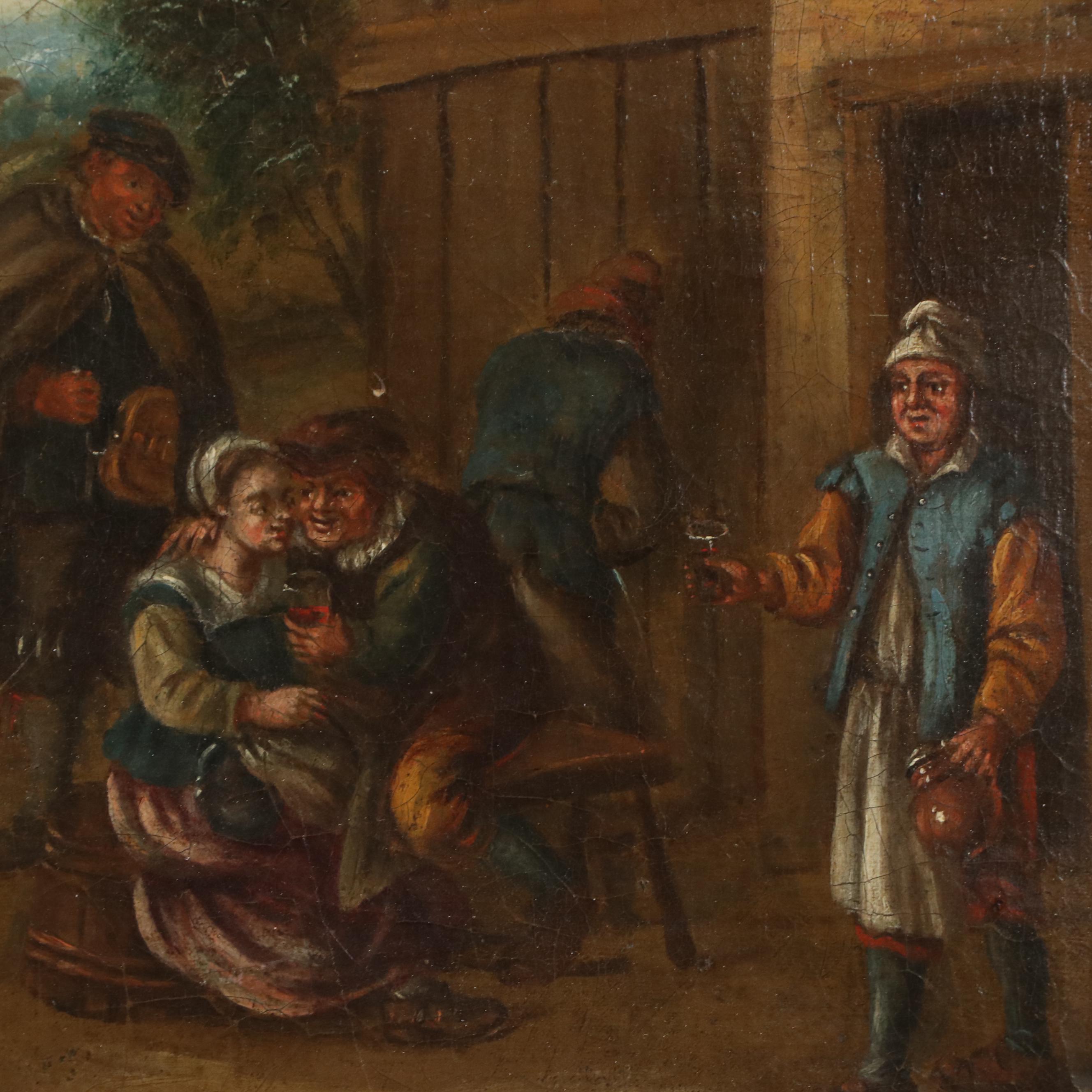 German Genre Village Scene Oil Painting, 1913