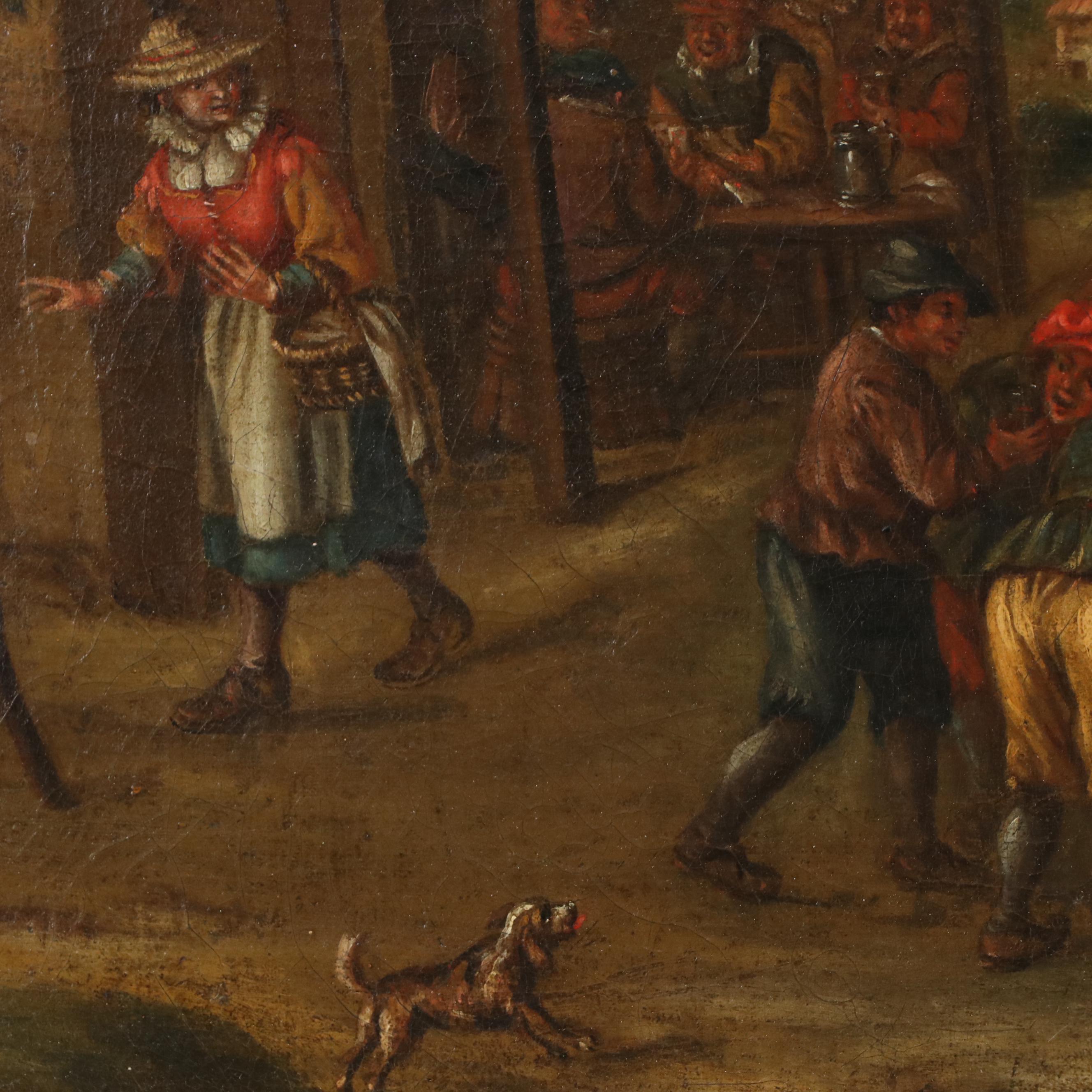 German Genre Village Scene Oil Painting, 1913