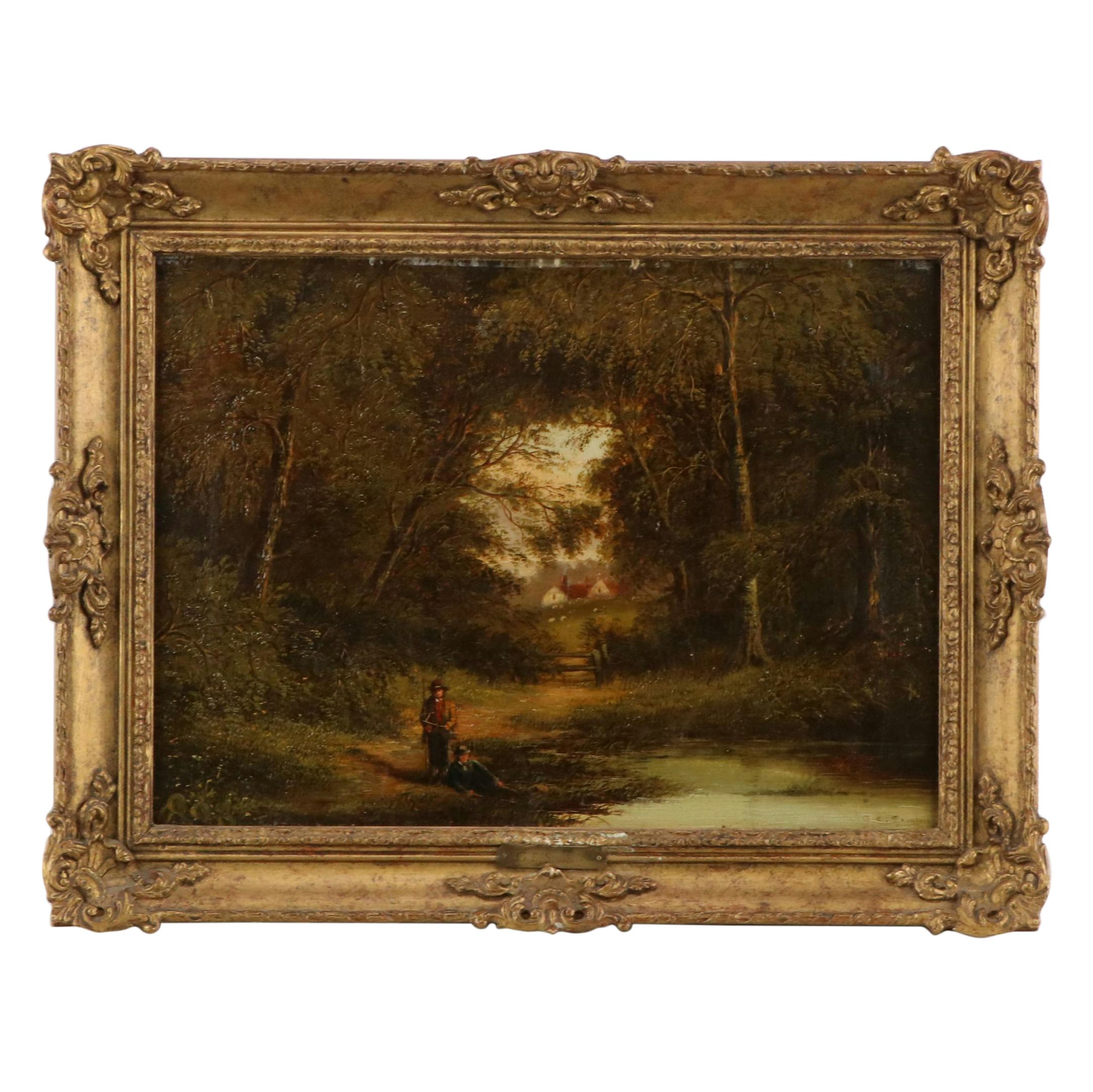 English School Woodland Interior Landscape Oil Painting, 19th Century