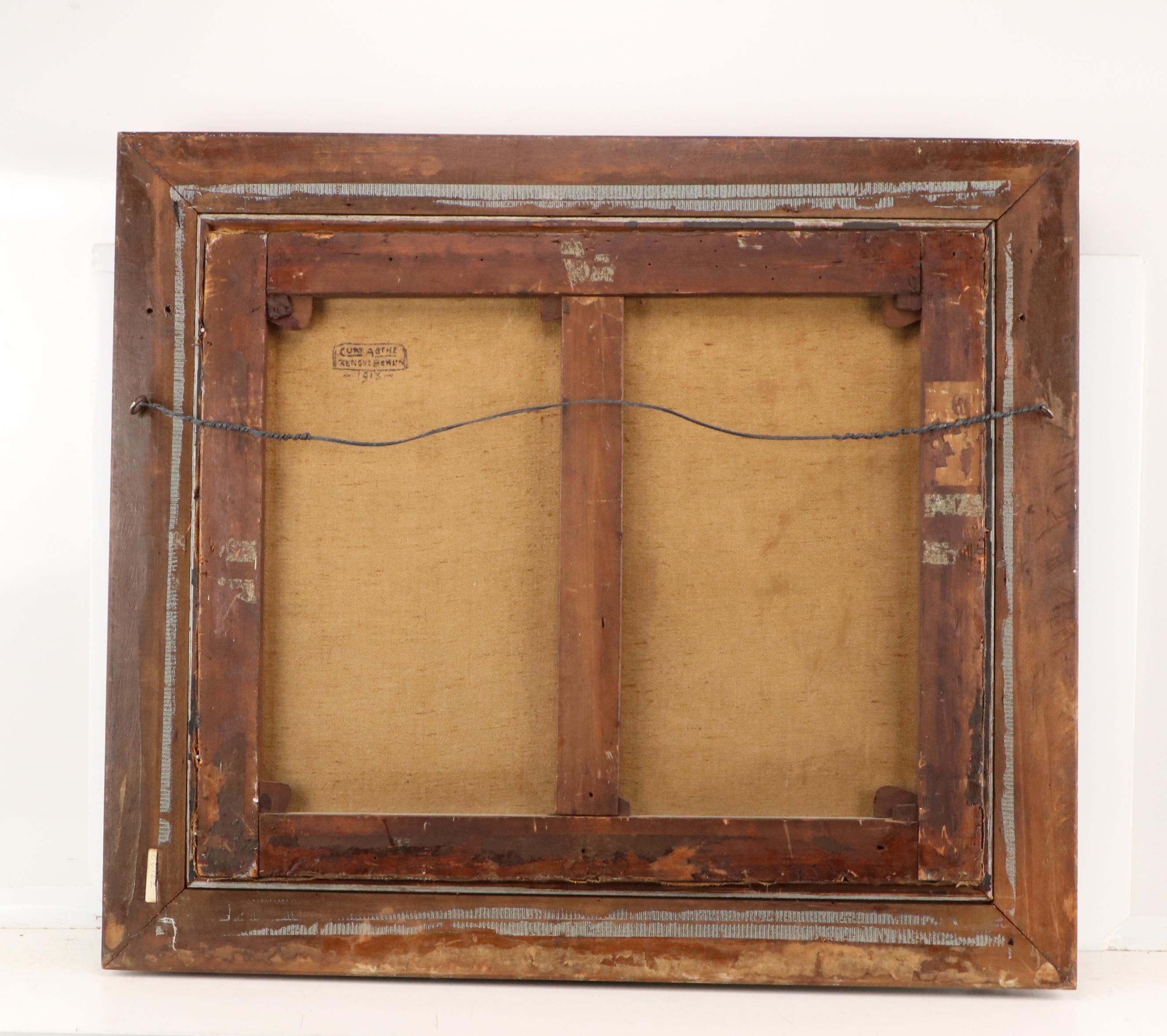 German Genre Village Scene Oil Painting, 1913