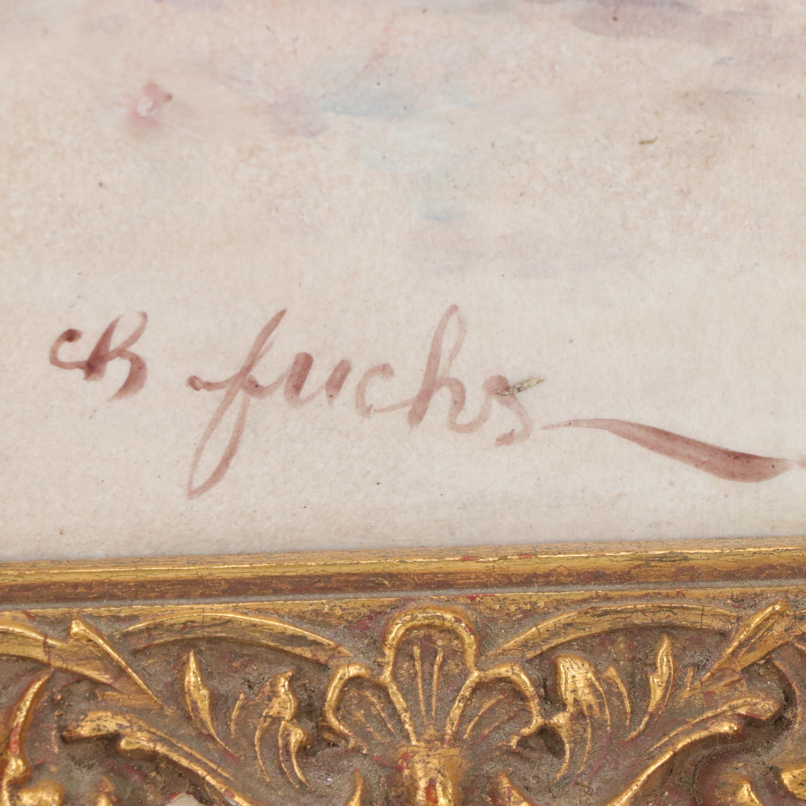 Charles Fuchs Hand-Painted Porcelain Scene of Woman Gathering Mussels