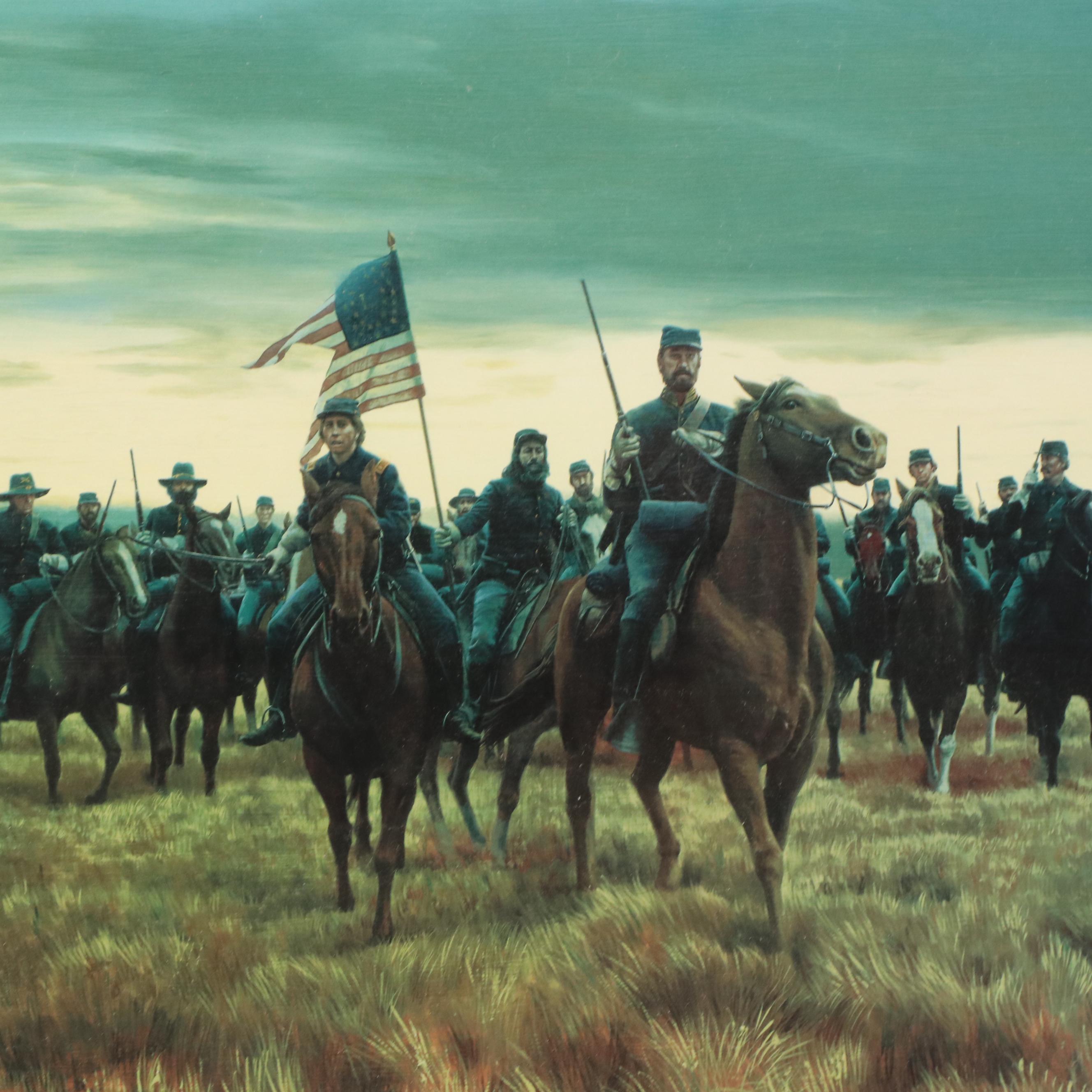 Sixteen Stamps and Offset Lithograph After Morton Künstler "Sheridan's Men"