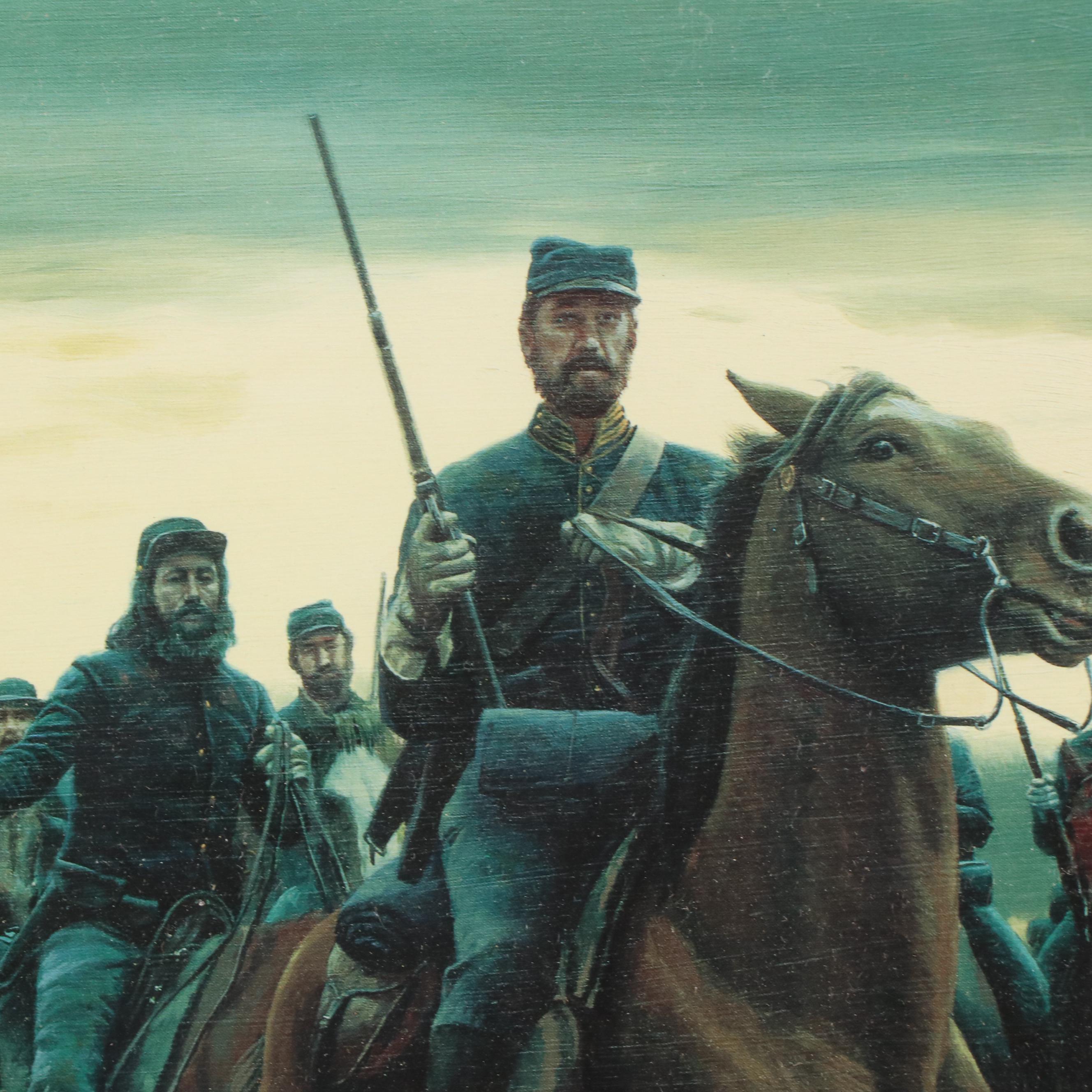 Sixteen Stamps and Offset Lithograph After Morton Künstler "Sheridan's Men"