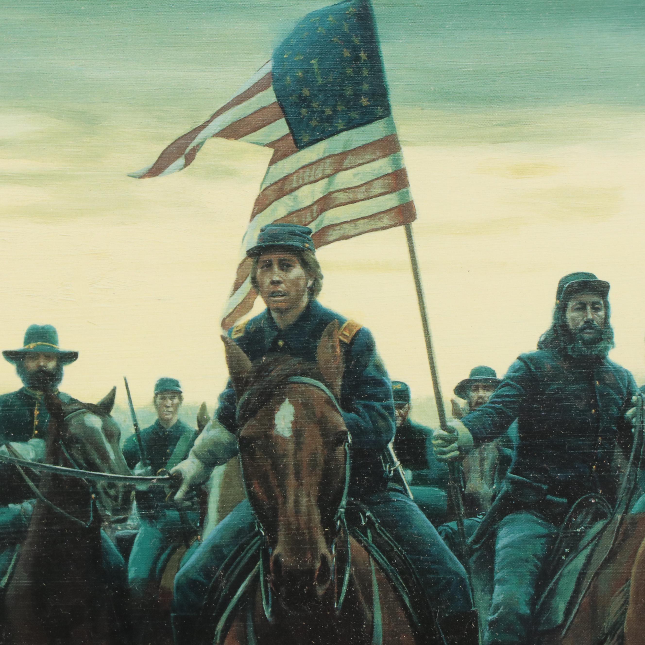 Sixteen Stamps and Offset Lithograph After Morton Künstler "Sheridan's Men"