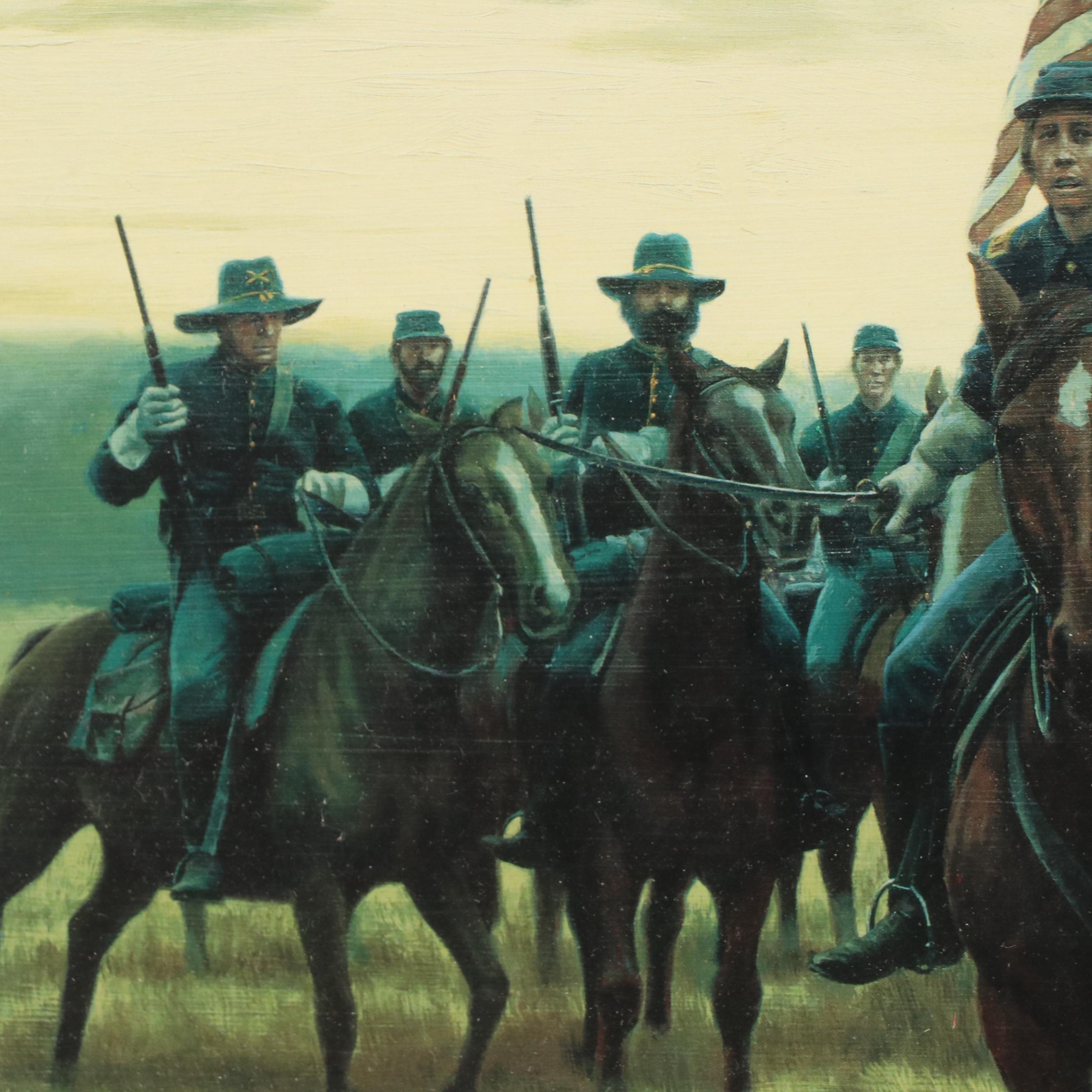 Sixteen Stamps and Offset Lithograph After Morton Künstler "Sheridan's Men"