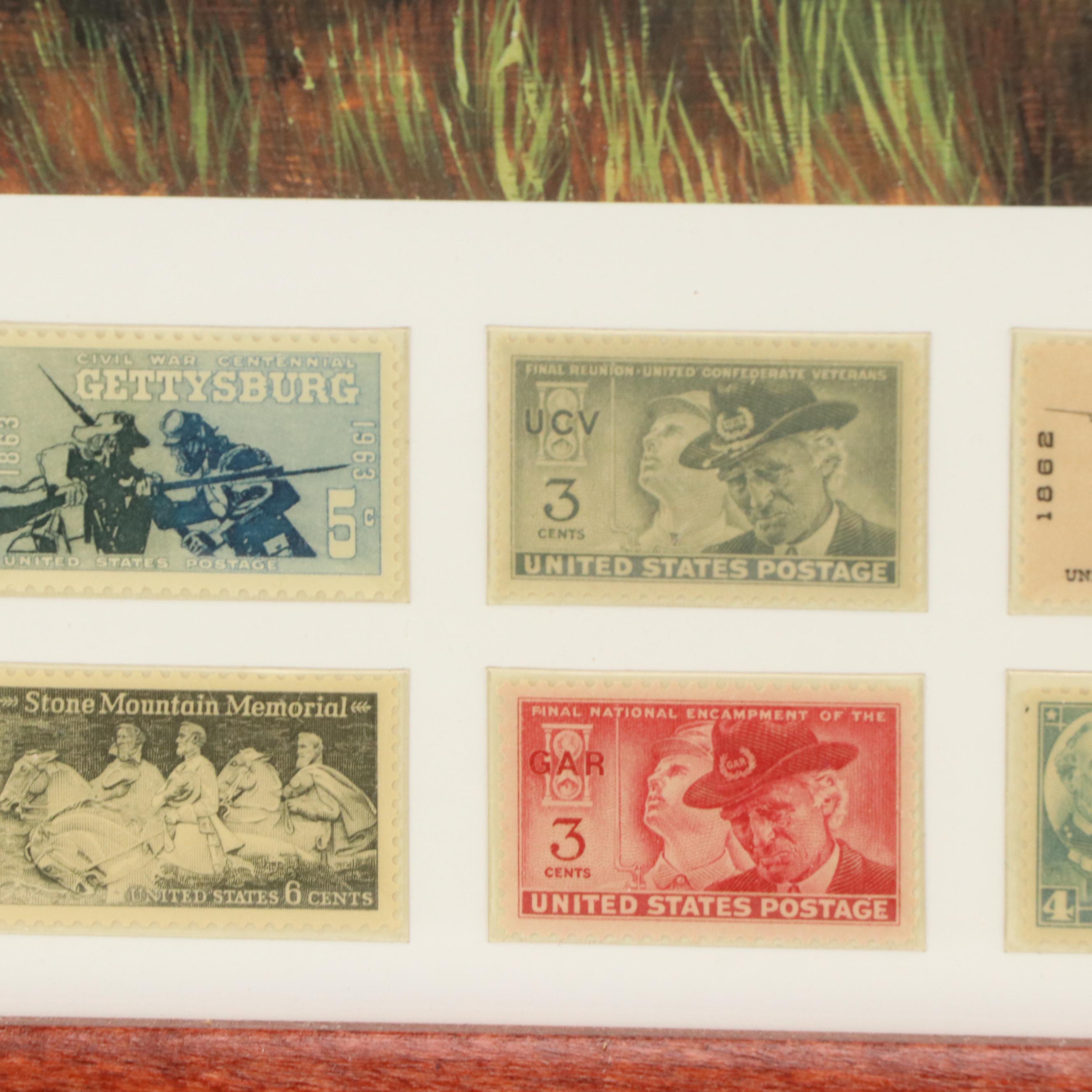 Sixteen Stamps and Offset Lithograph After Morton Künstler "Sheridan's Men"