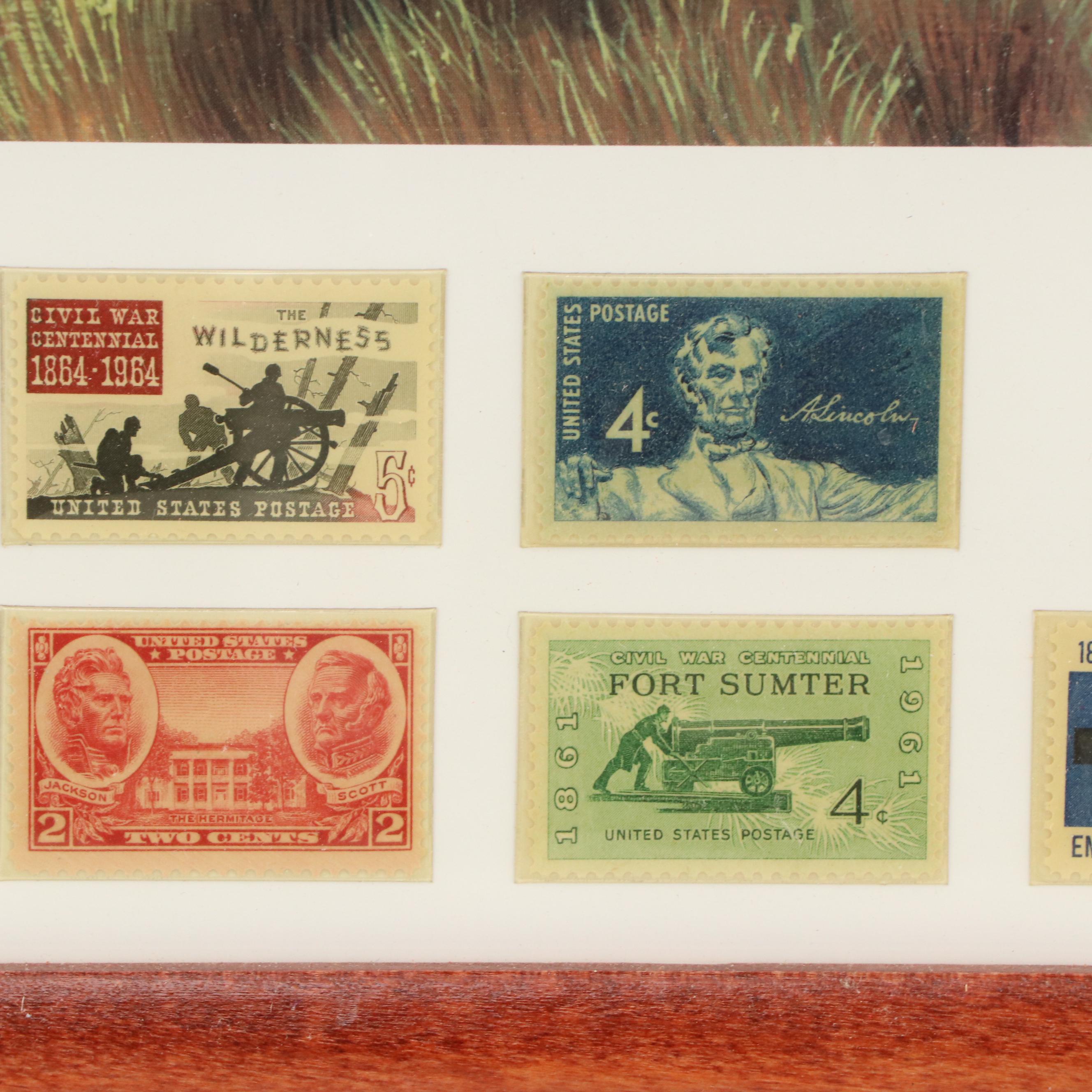 Sixteen Stamps and Offset Lithograph After Morton Künstler "Sheridan's Men"